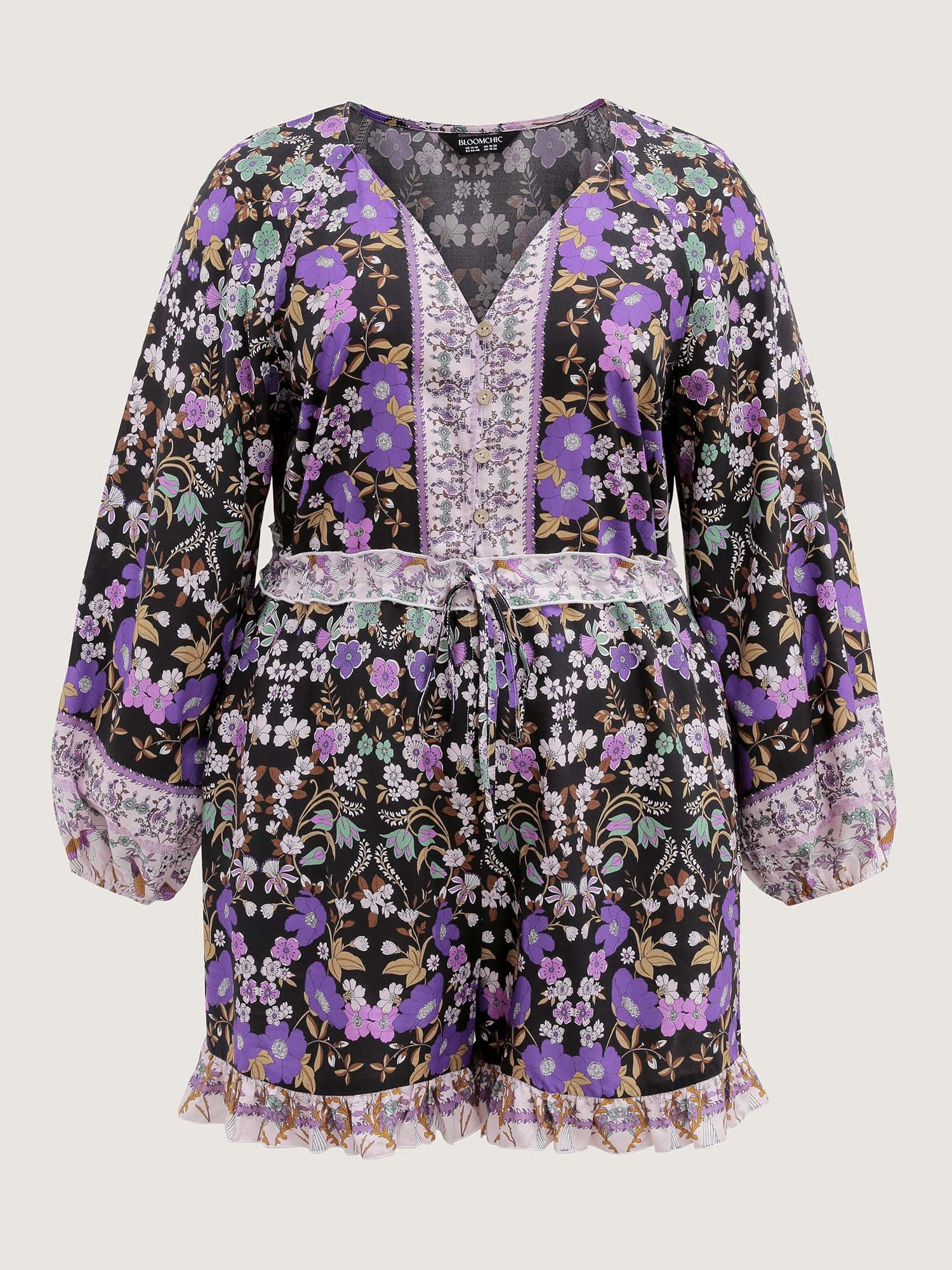 Floral Print Contrast Ruffled Trim Romper - Image 7