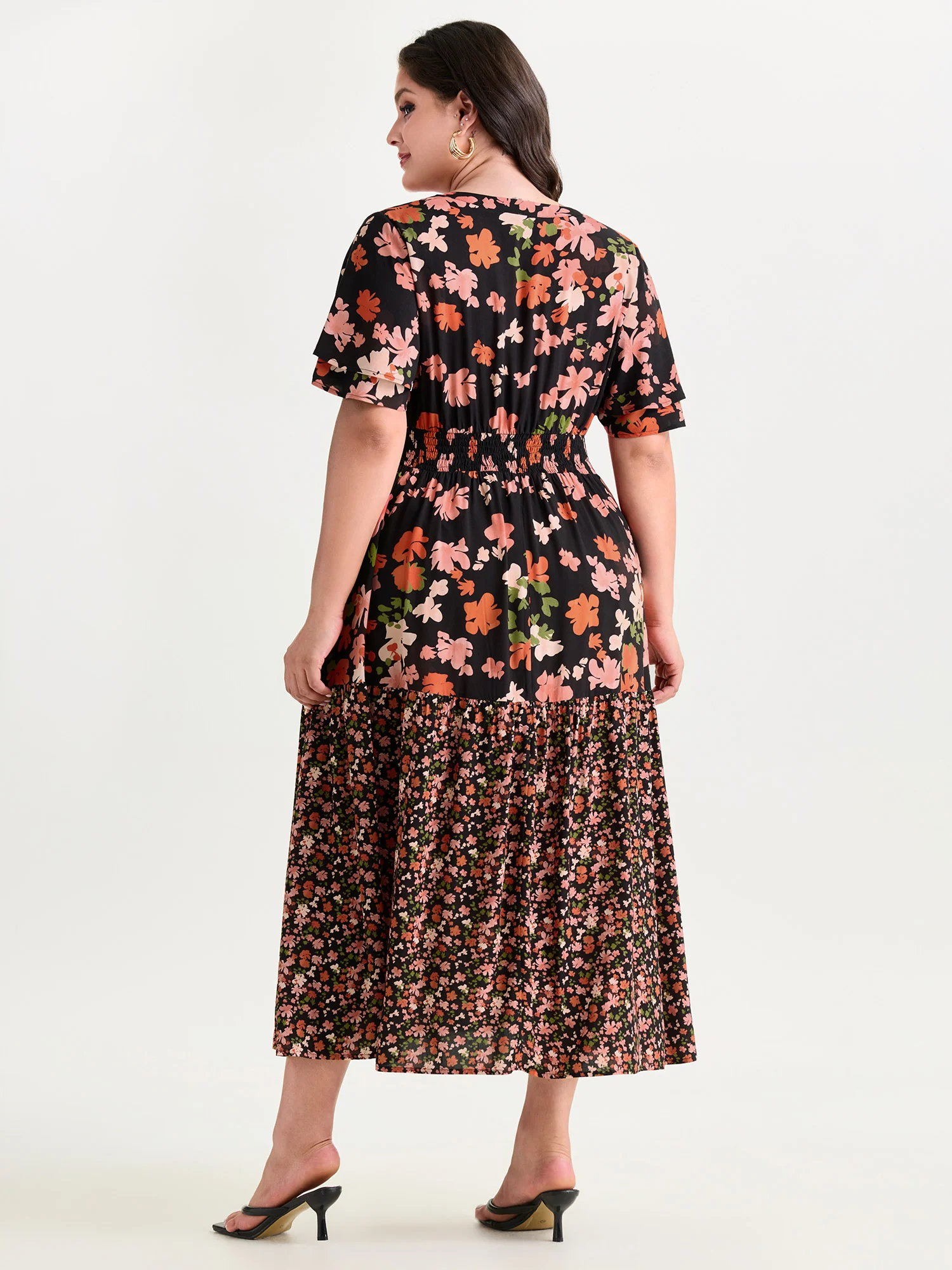 Floral Print Contrast Shirred Maxi Dress - Image 4