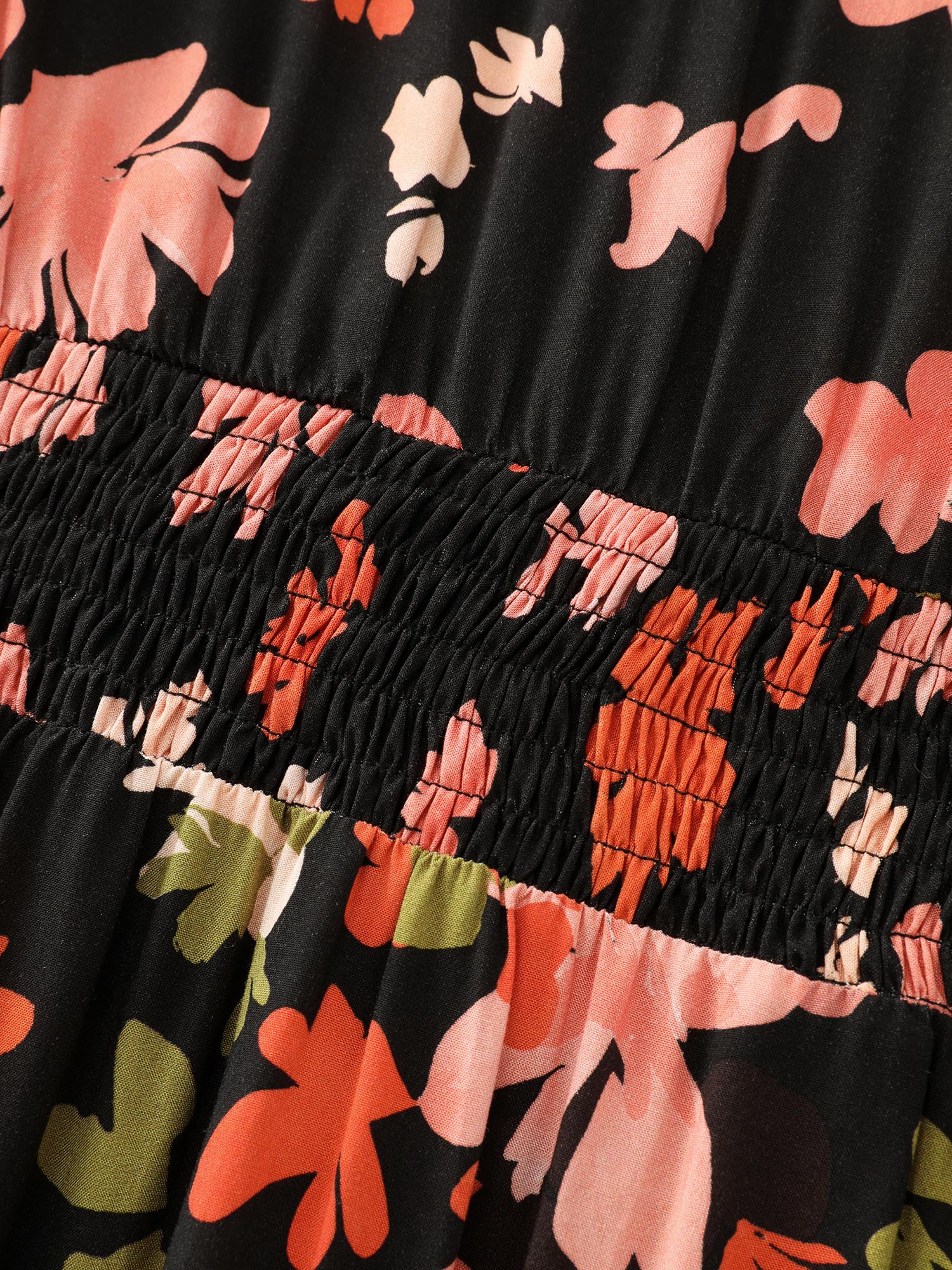 Floral Print Contrast Shirred Maxi Dress - Image 5