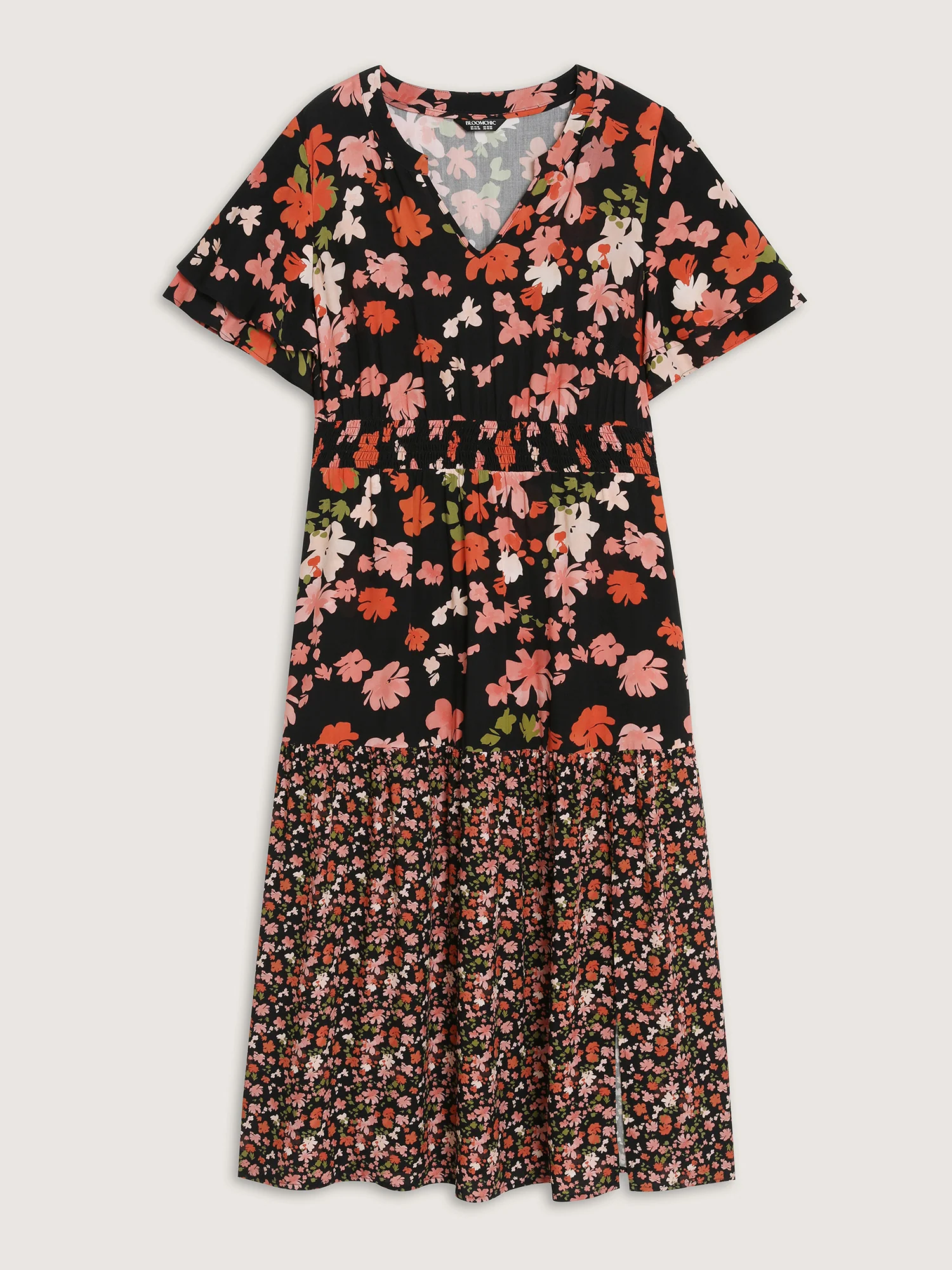 Floral Print Contrast Shirred Maxi Dress - Image 7