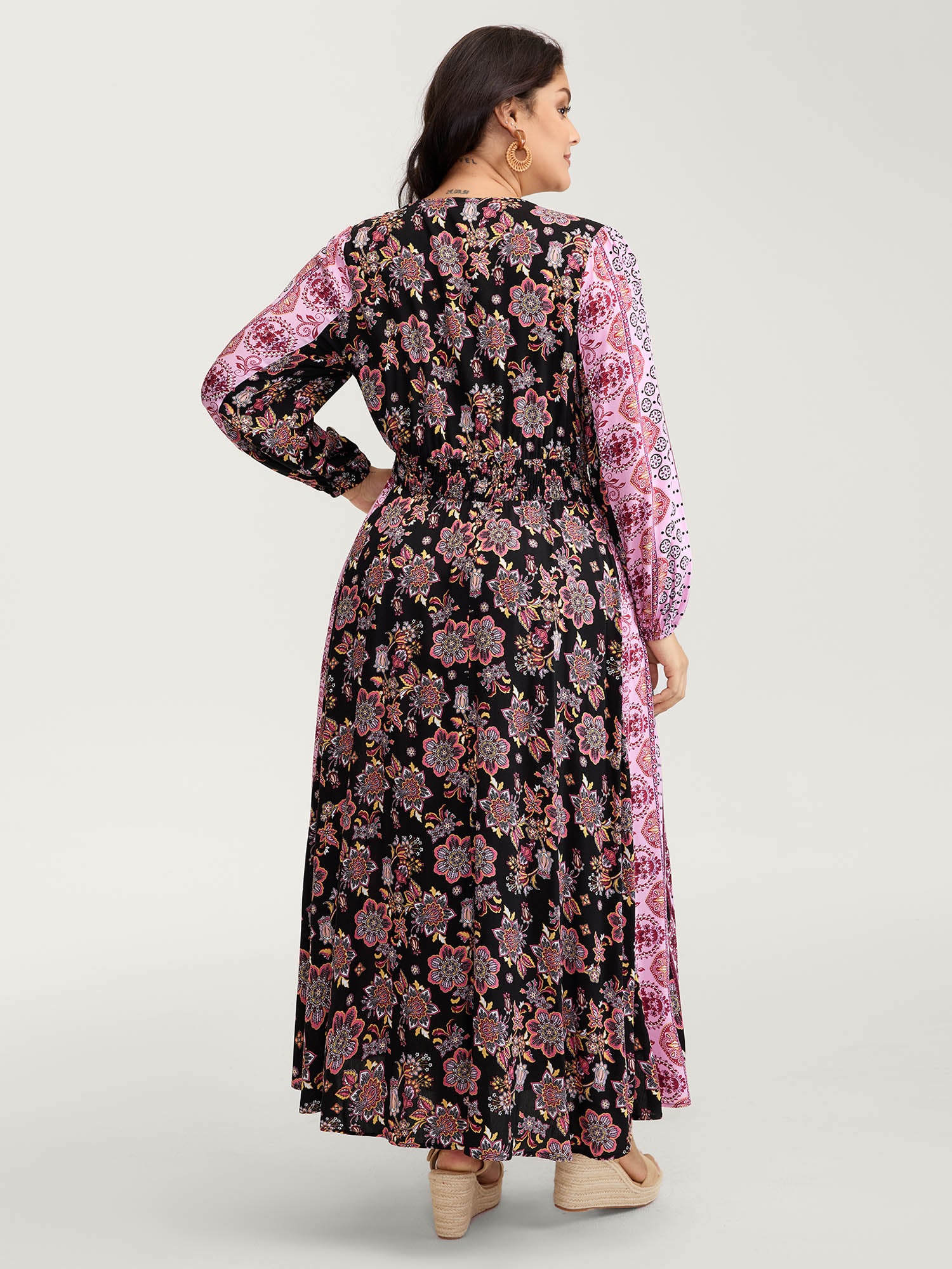 Floral Print Contrast Stripe Button Maxi Dress - Image 4