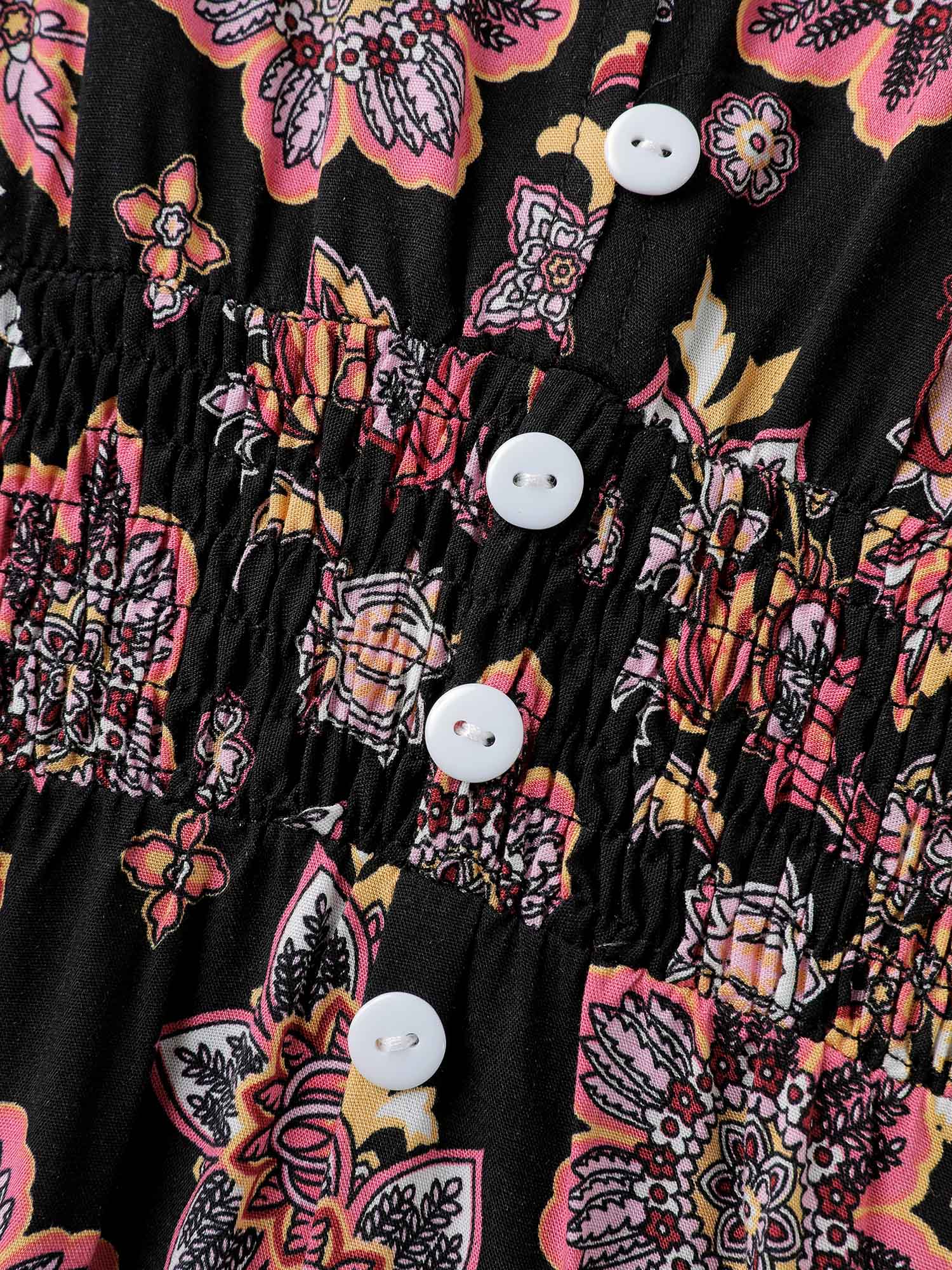 Floral Print Contrast Stripe Button Maxi Dress - Image 5