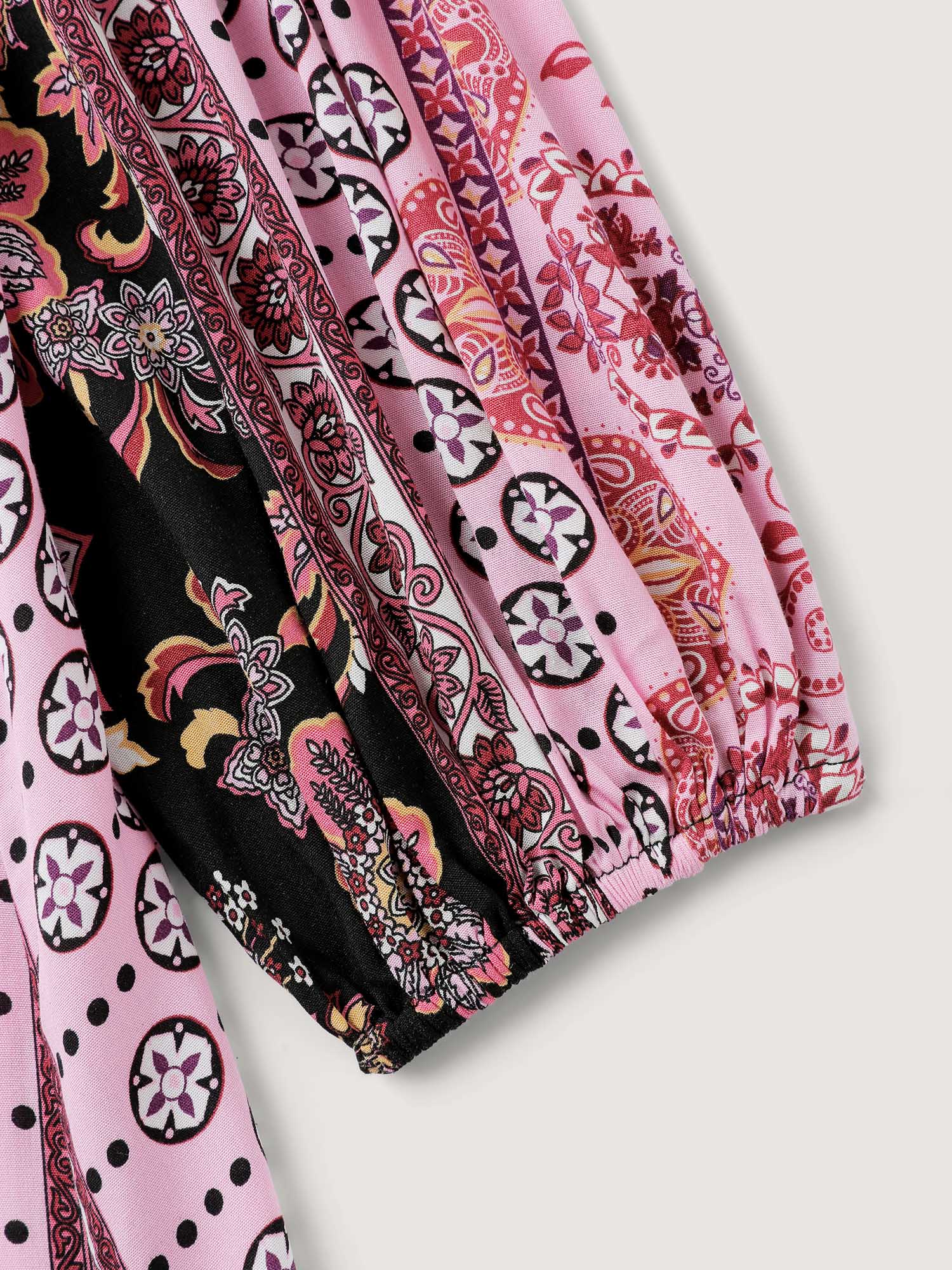Floral Print Contrast Stripe Button Maxi Dress - Image 6