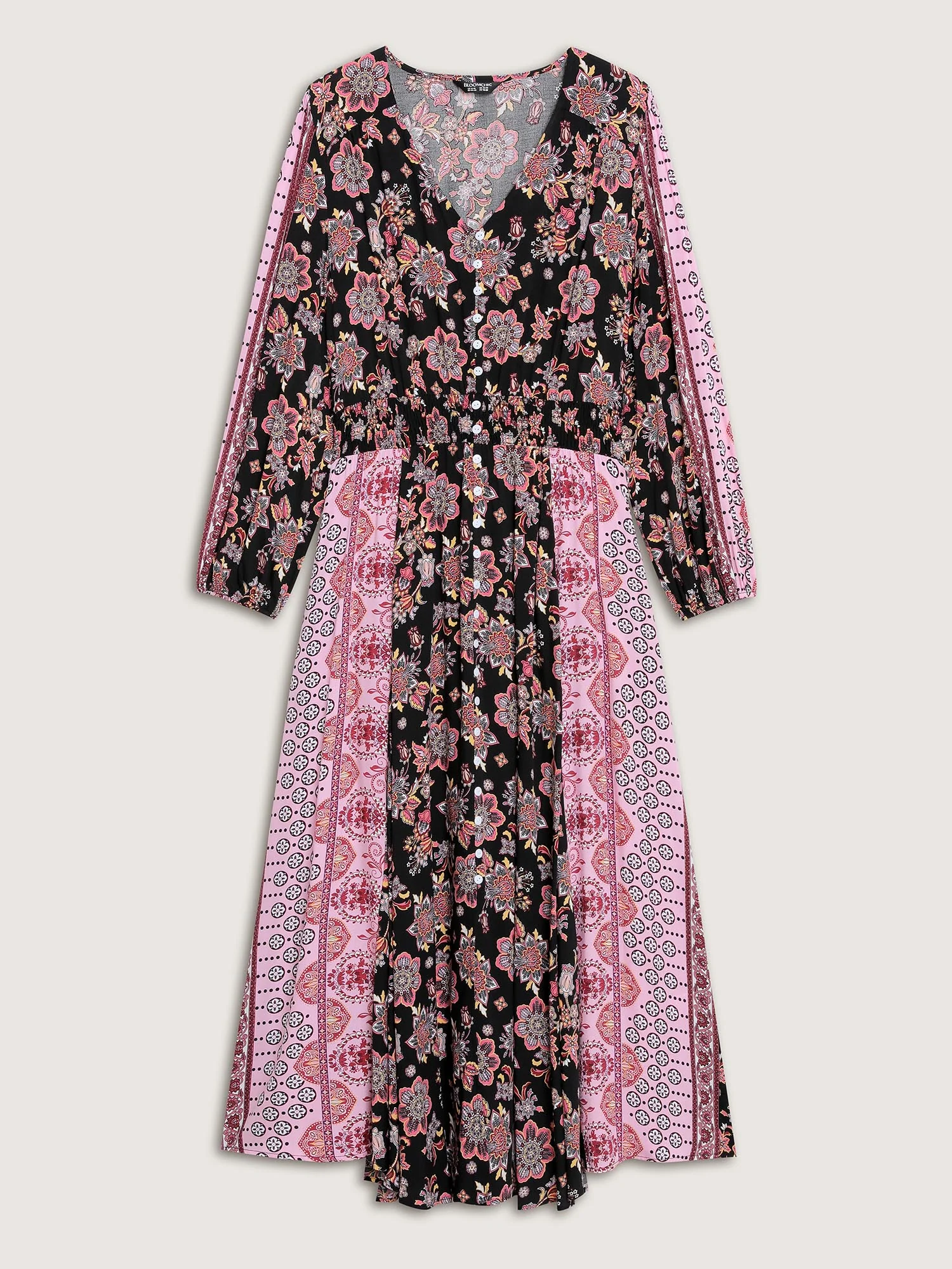 Floral Print Contrast Stripe Button Maxi Dress - Image 7