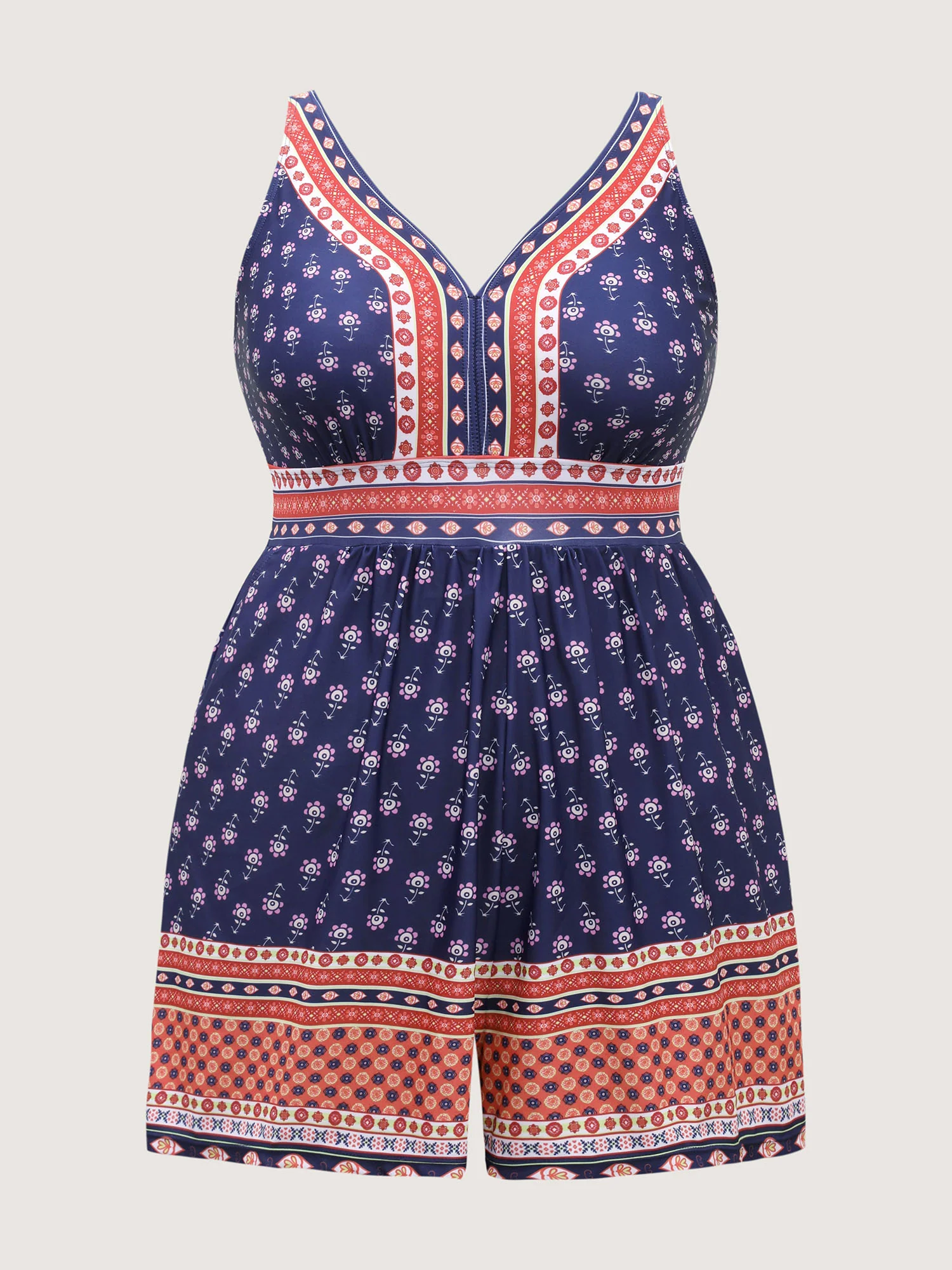 Floral Print Contrast Swim Romper - Image 8