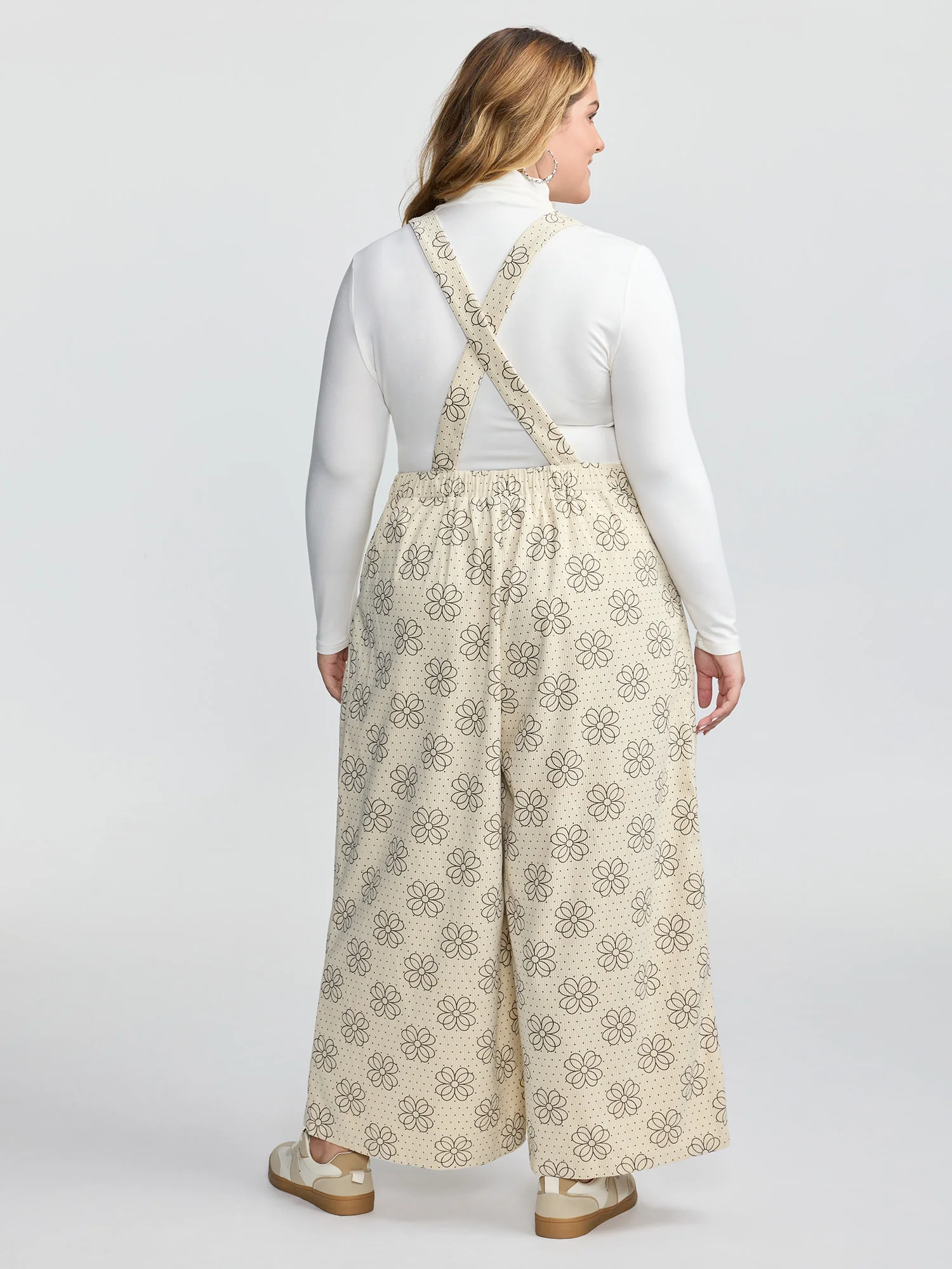 Floral Print Corduroy Pockets Jumpsuit - Image 4