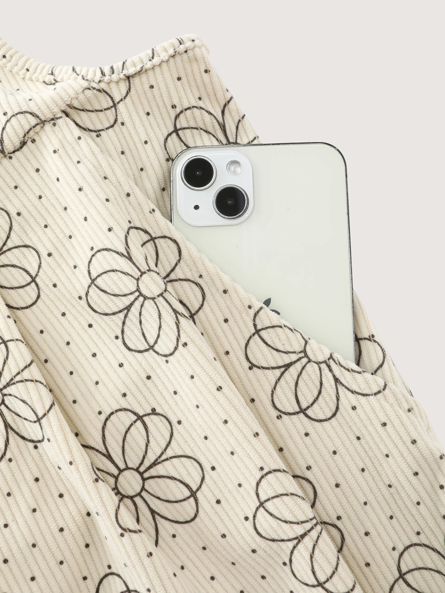 Floral Print Corduroy Pockets Jumpsuit - Image 6