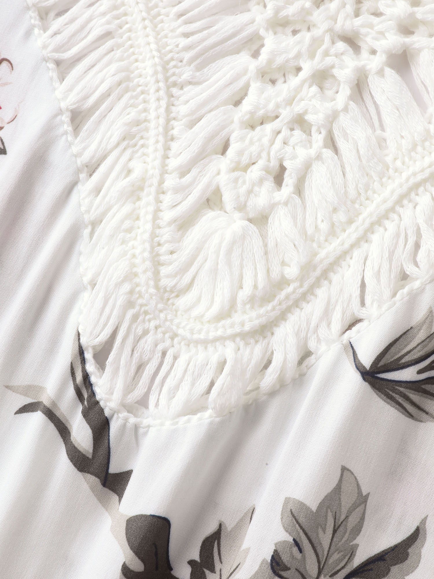 Floral Print Crochet Fringe Hem Swim Cover-Up - Image 5