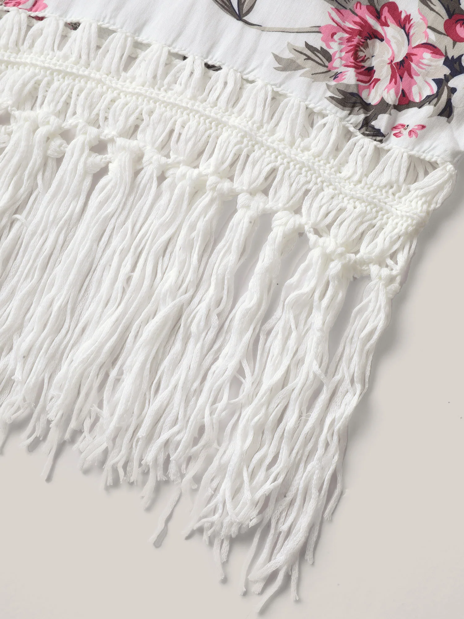 Floral Print Crochet Fringe Hem Swim Cover-Up - Image 6