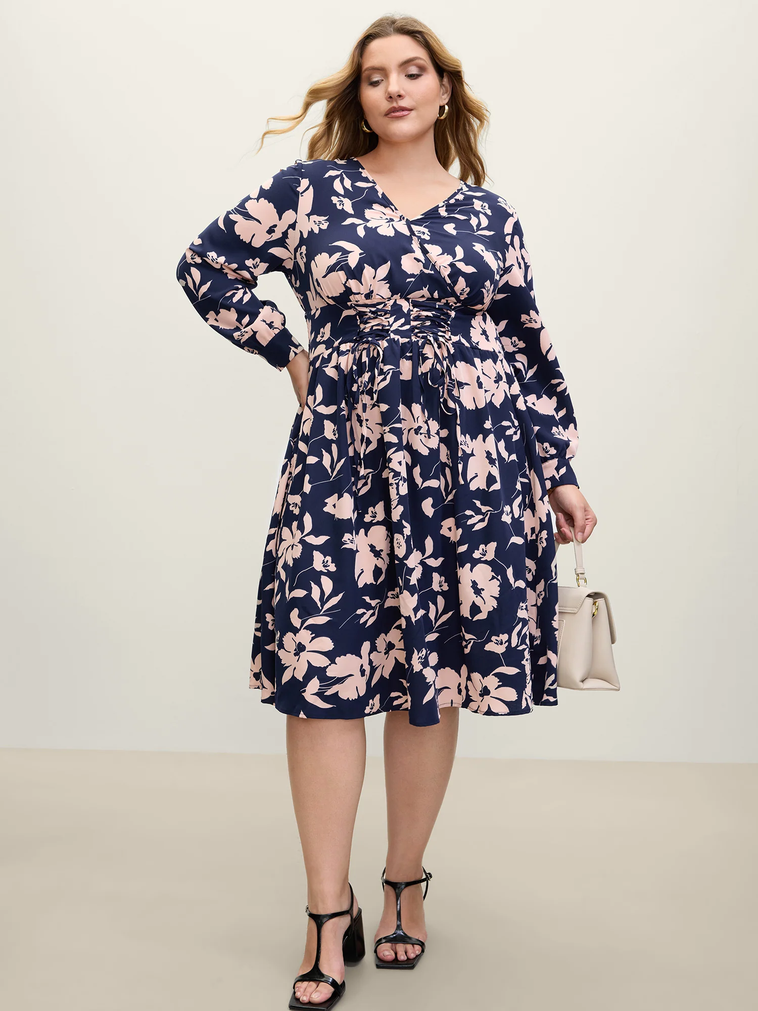 Floral Print Cross-Straps Shirred Midi Dress - Image 3