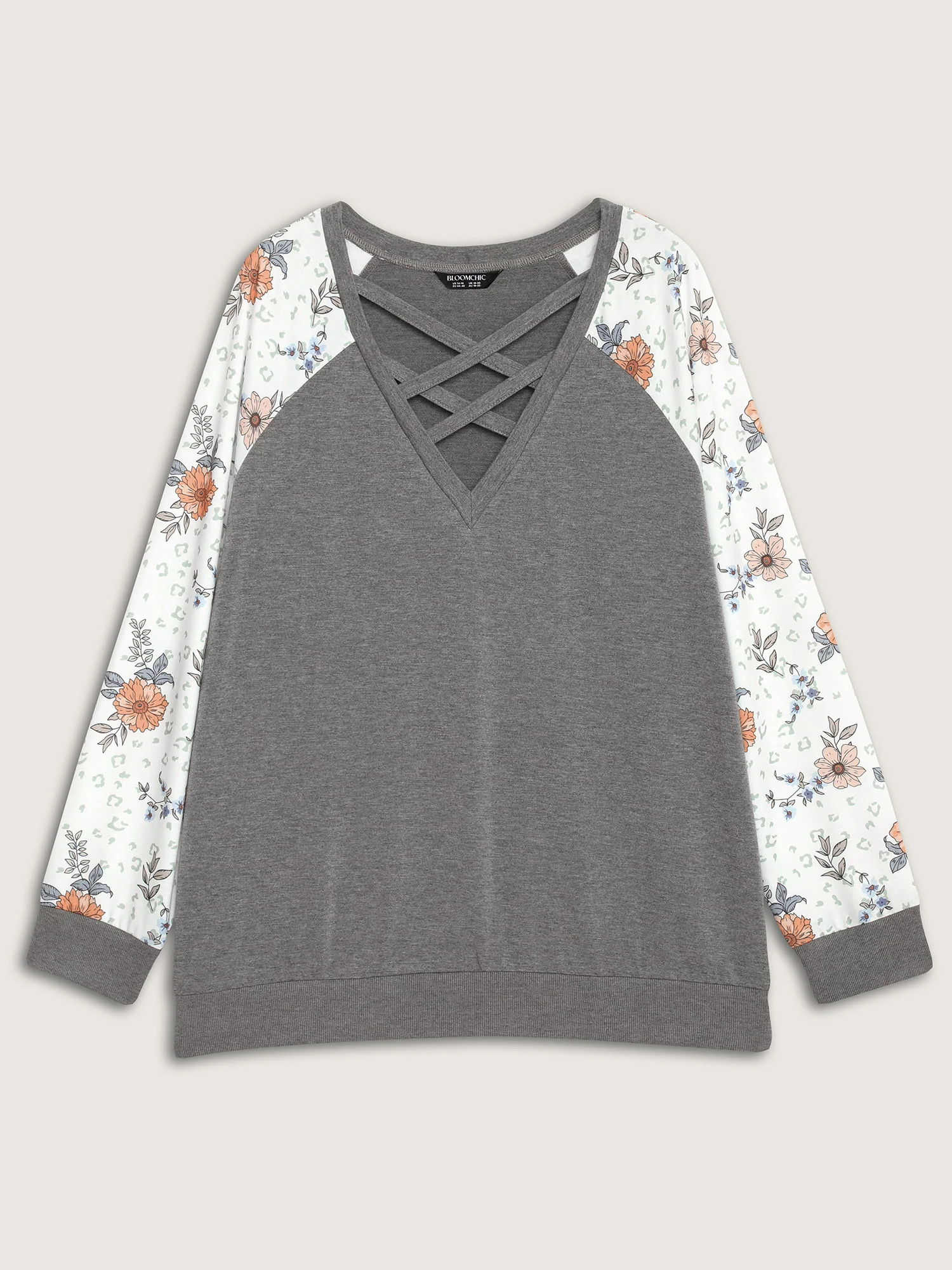 Floral Print Cross-Tie Neck Sweatshirt - Image 7