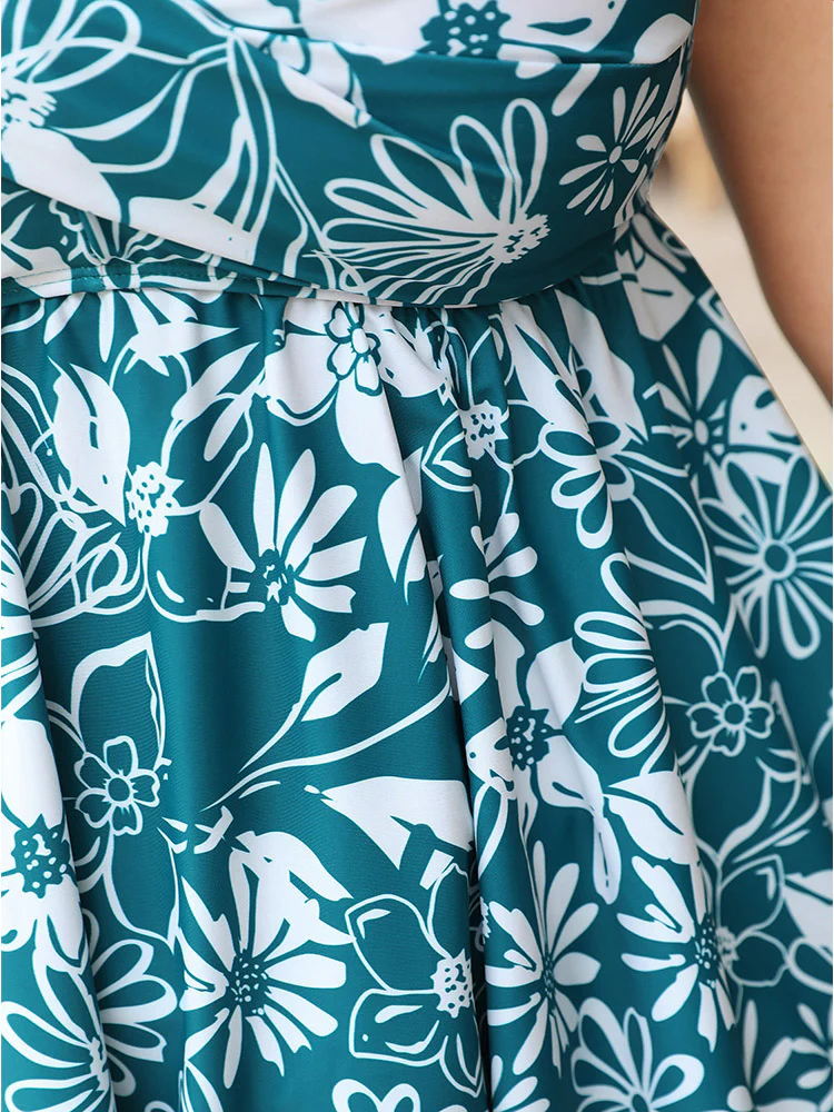 Floral Print Crossover Front Flutter A Line Tankini Top - Image 9