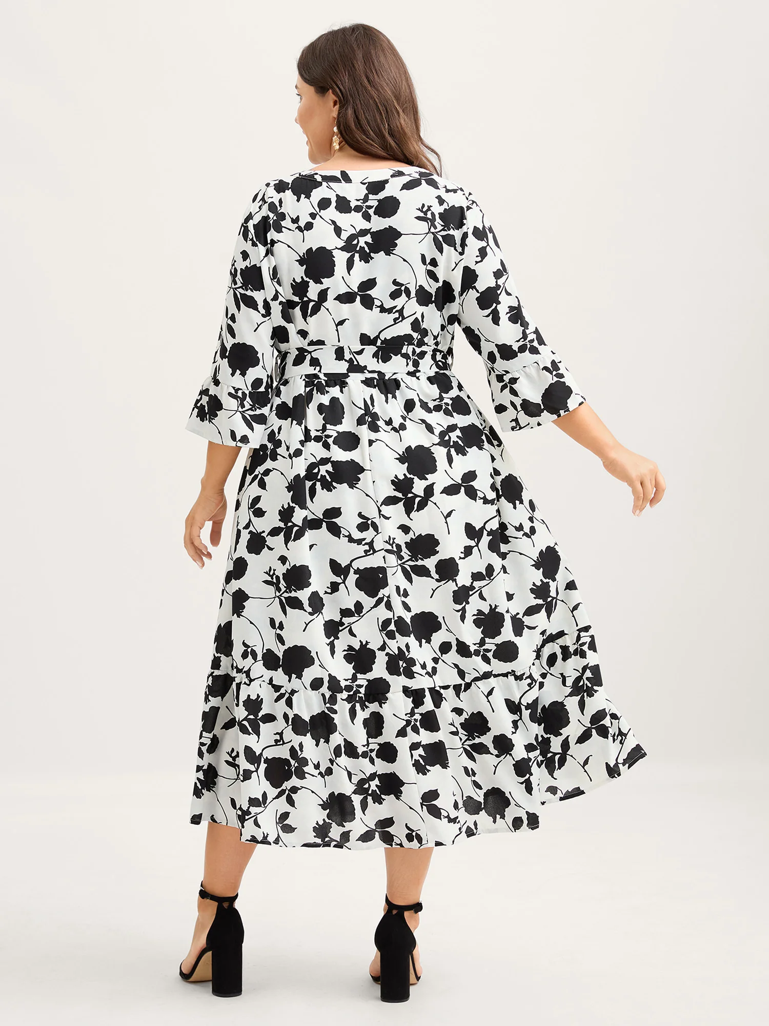 Floral Print Cut-Out Belted Midi Dress - Image 4