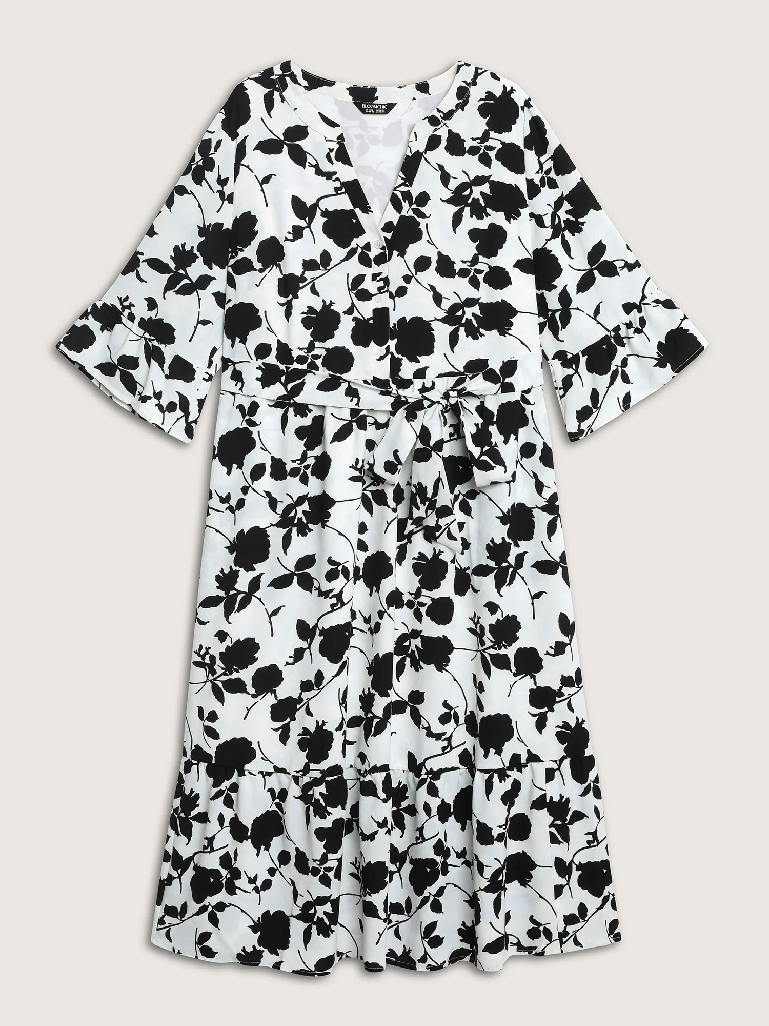 Floral Print Cut-Out Belted Midi Dress - Image 7