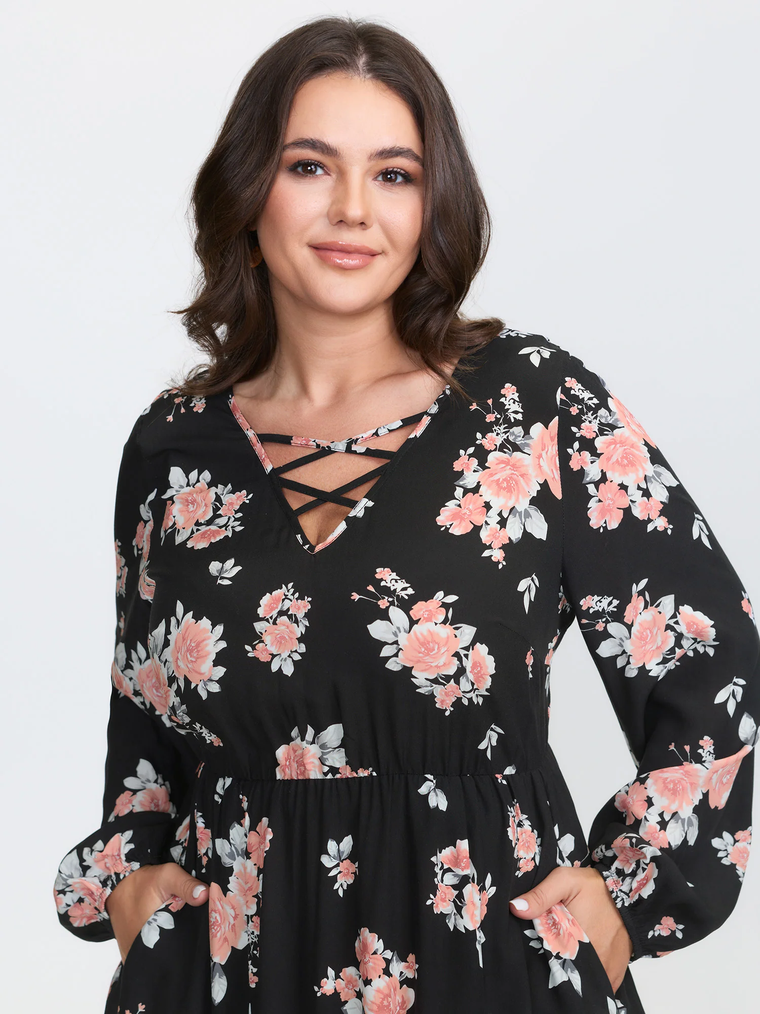 Floral Print Cut-Out Neck Slit Maxi Dress - Image 3