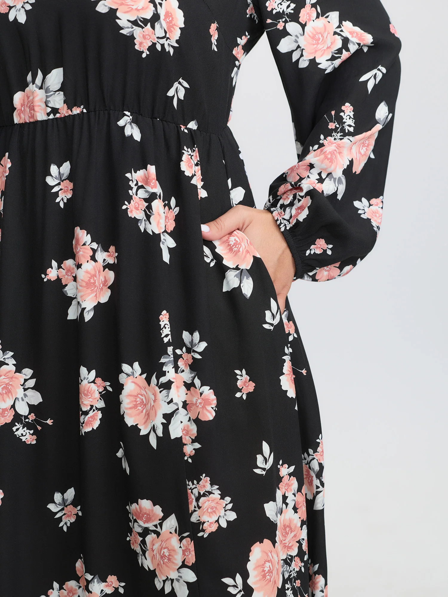 Floral Print Cut-Out Neck Slit Maxi Dress - Image 4