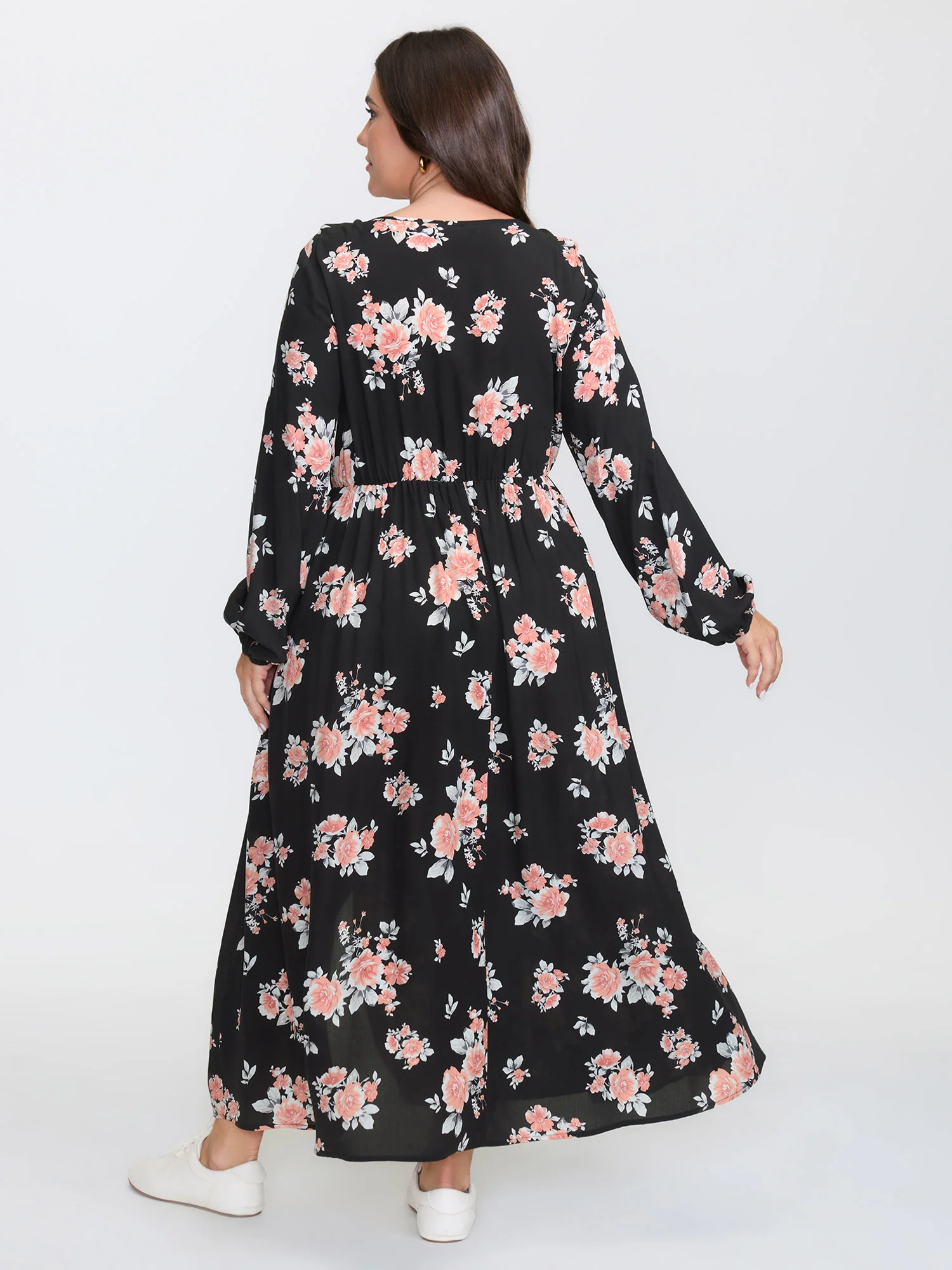 Floral Print Cut-Out Neck Slit Maxi Dress - Image 6