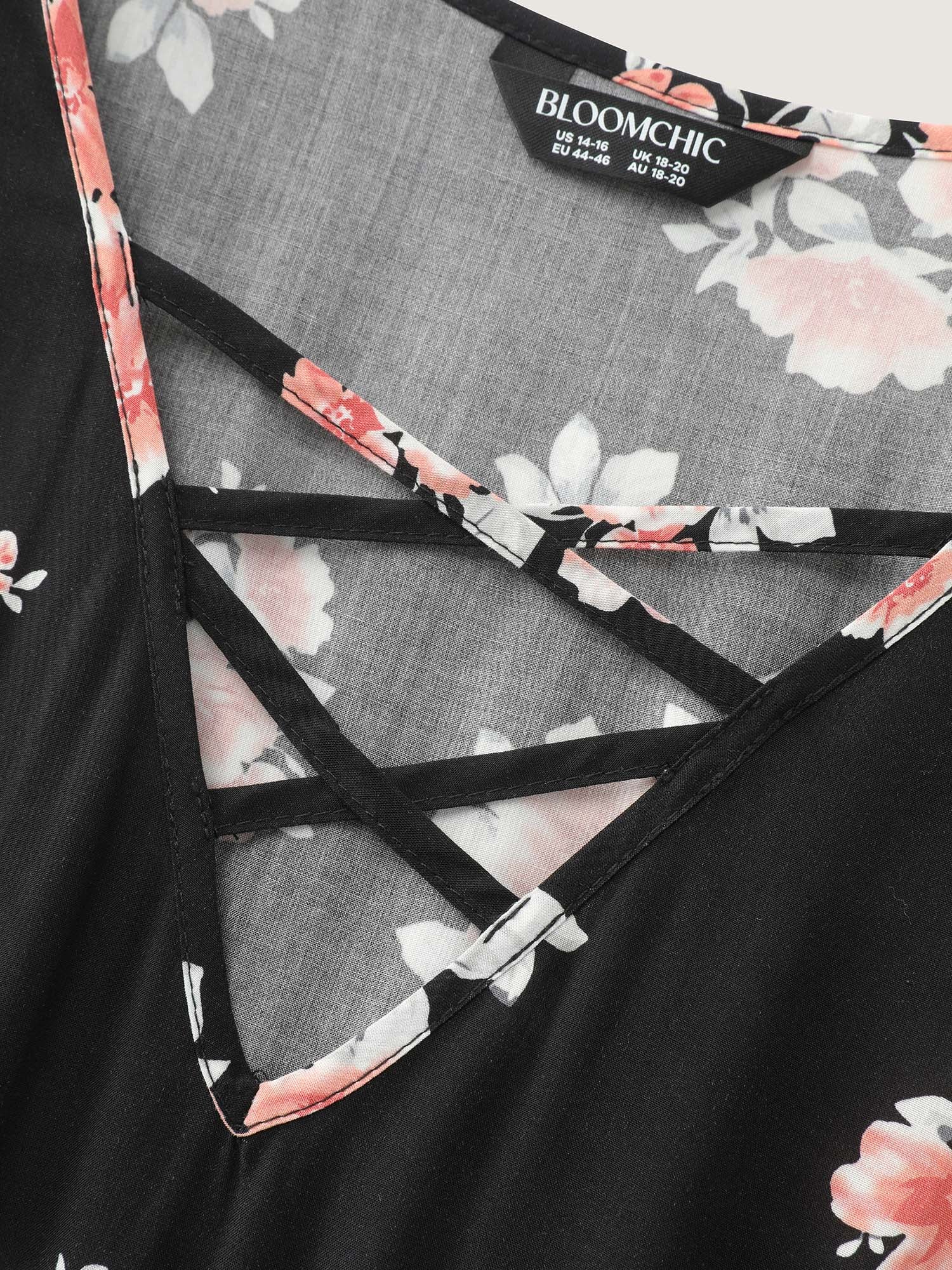 Floral Print Cut-Out Neck Slit Maxi Dress - Image 7