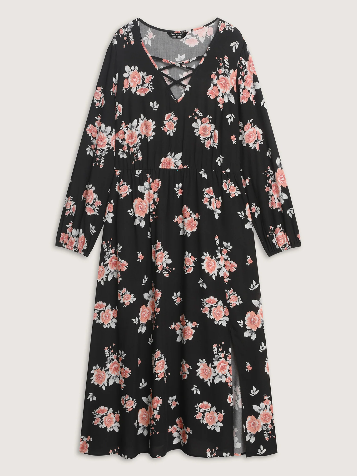 Floral Print Cut-Out Neck Slit Maxi Dress - Image 9