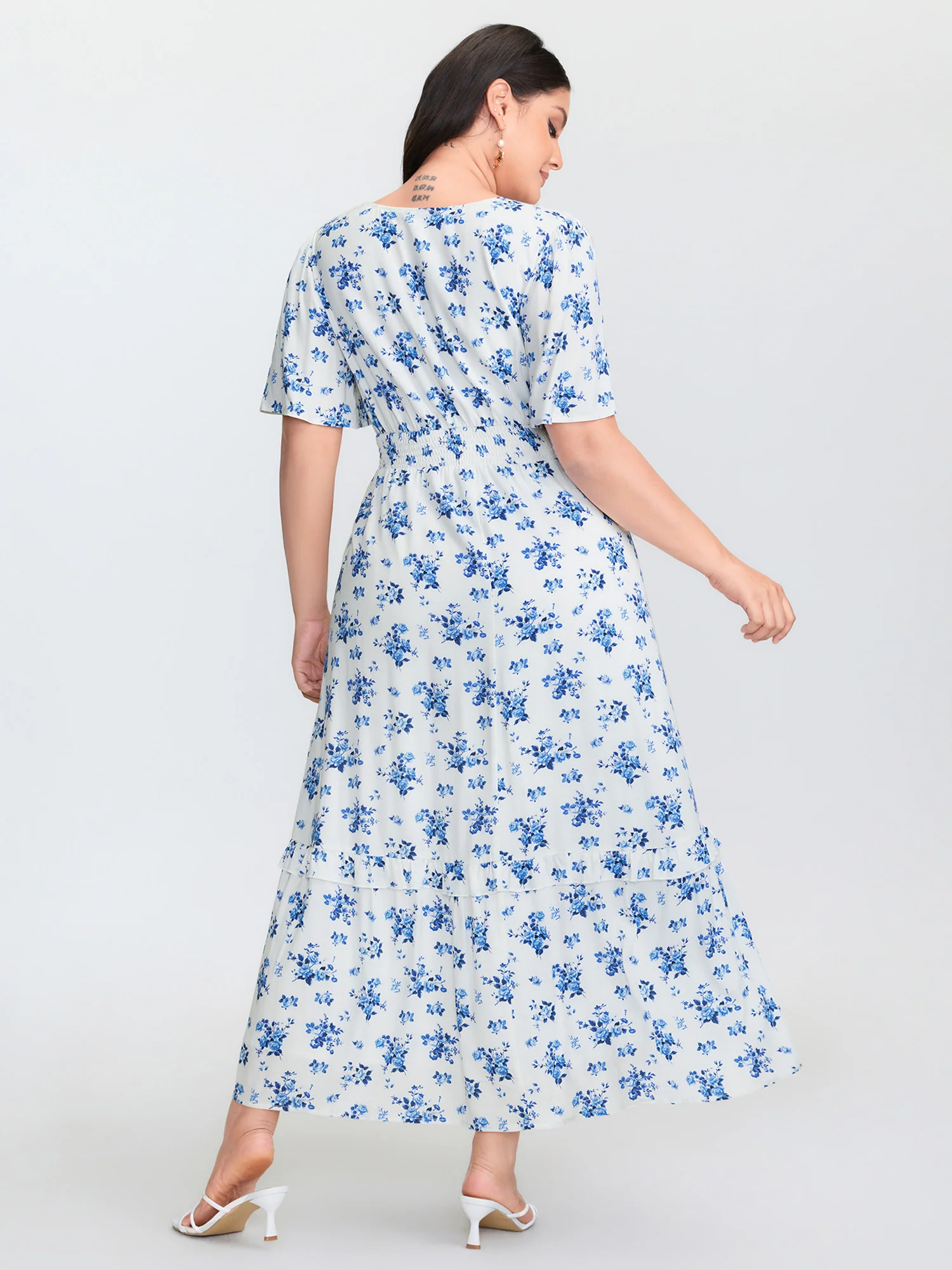 Floral Print Cut-Out Twisted Midi Dress - Image 5