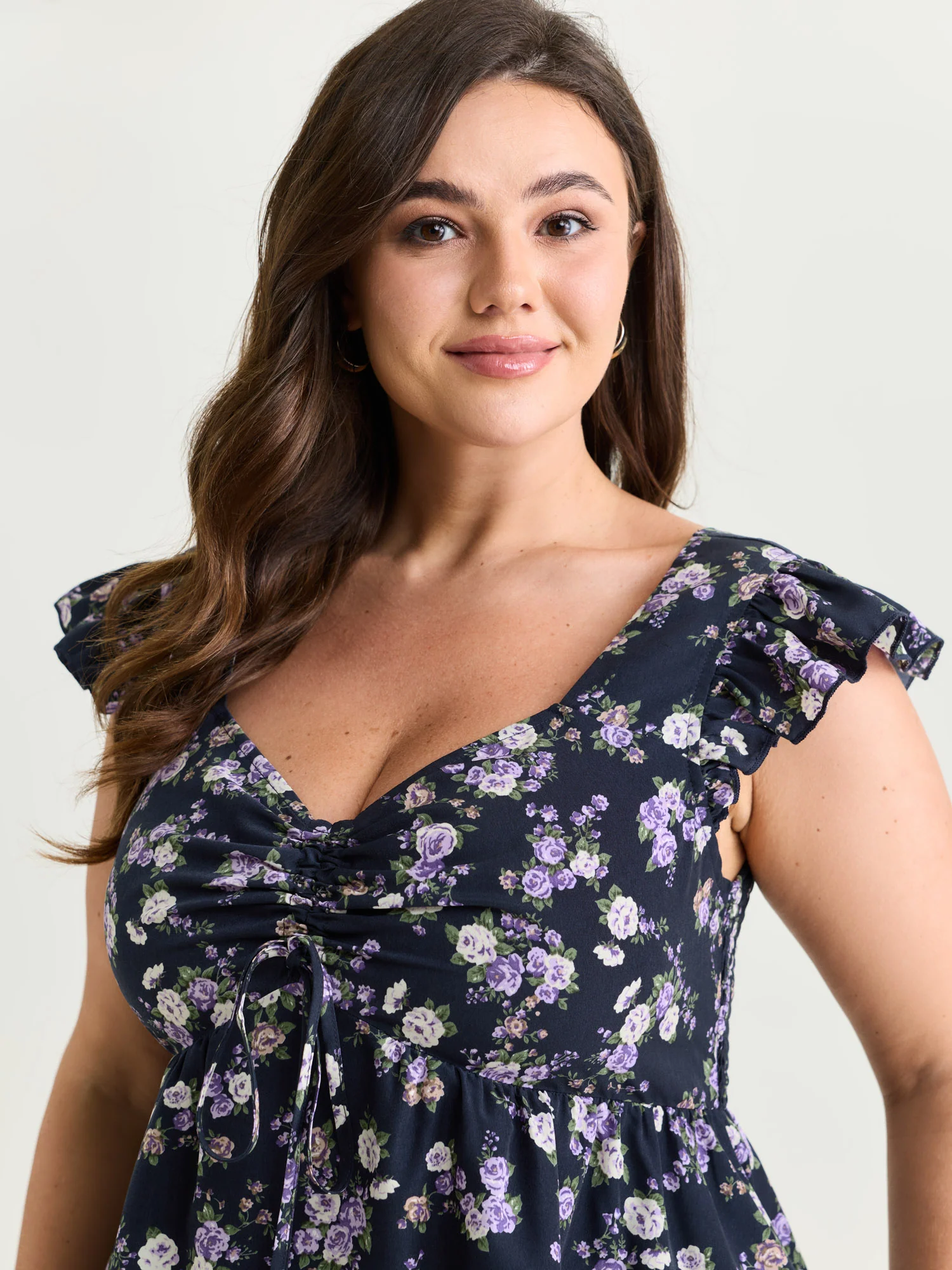 Floral Print Drawstring Bodice Blouse - Image 2