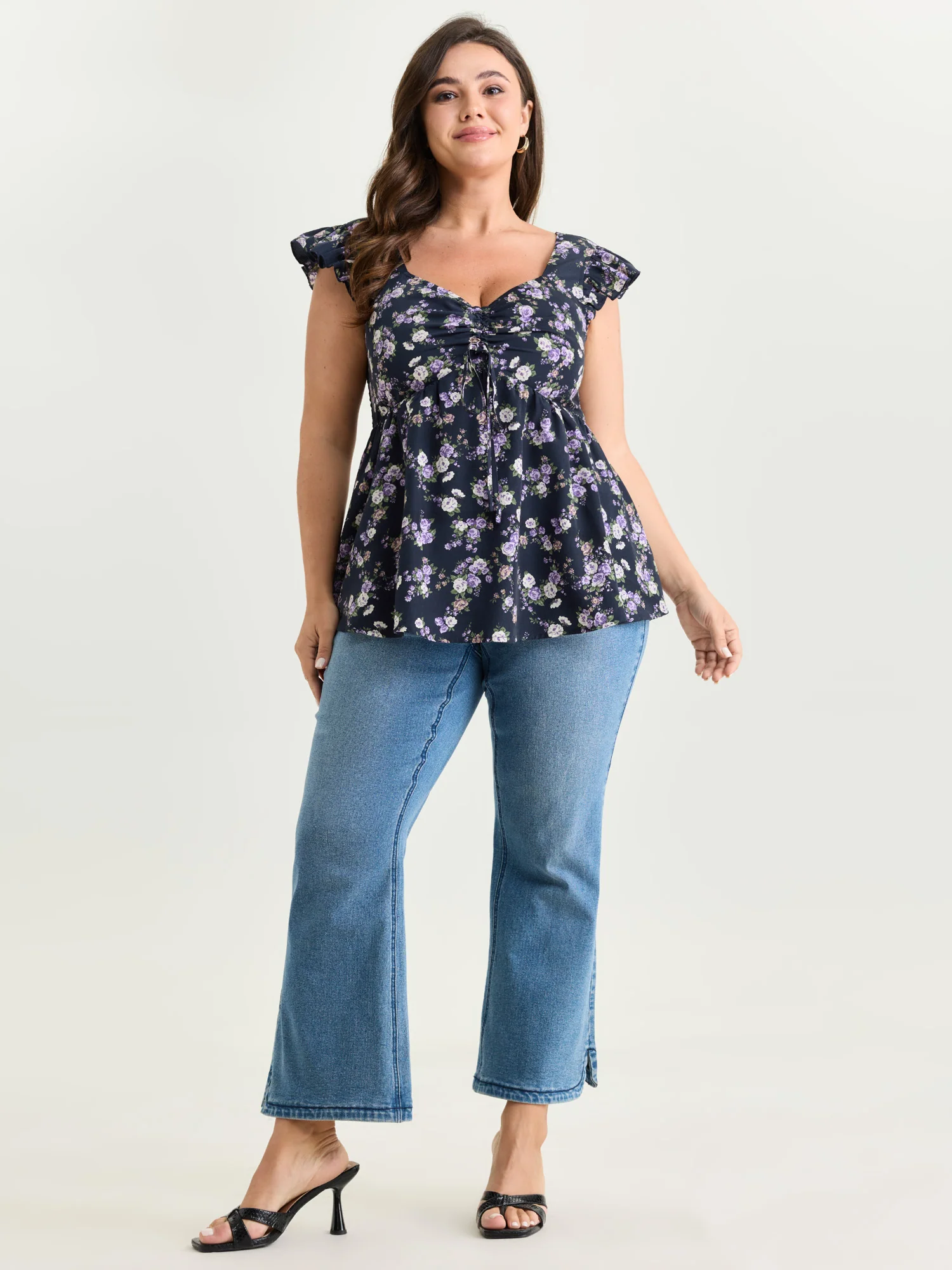 Floral Print Drawstring Bodice Blouse - Image 3