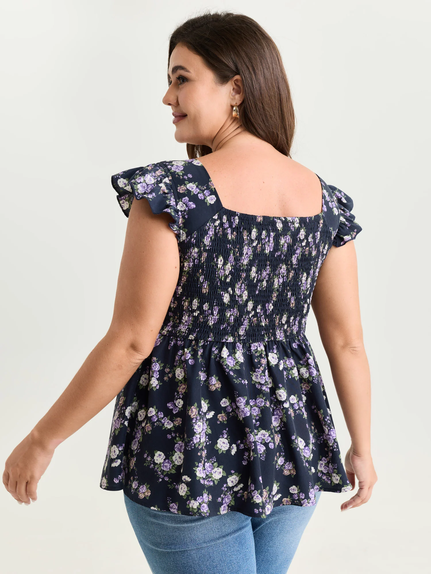 Floral Print Drawstring Bodice Blouse - Image 4