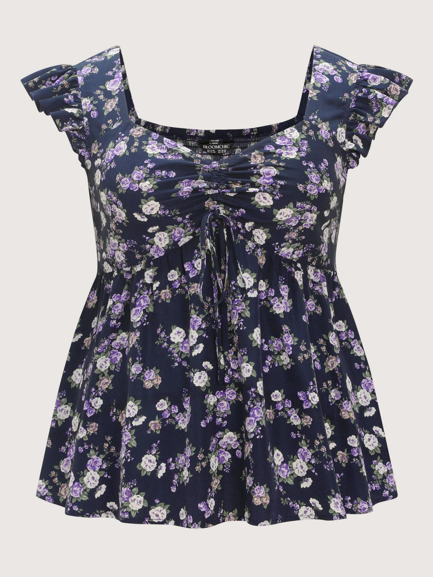 Floral Print Drawstring Bodice Blouse - Image 7