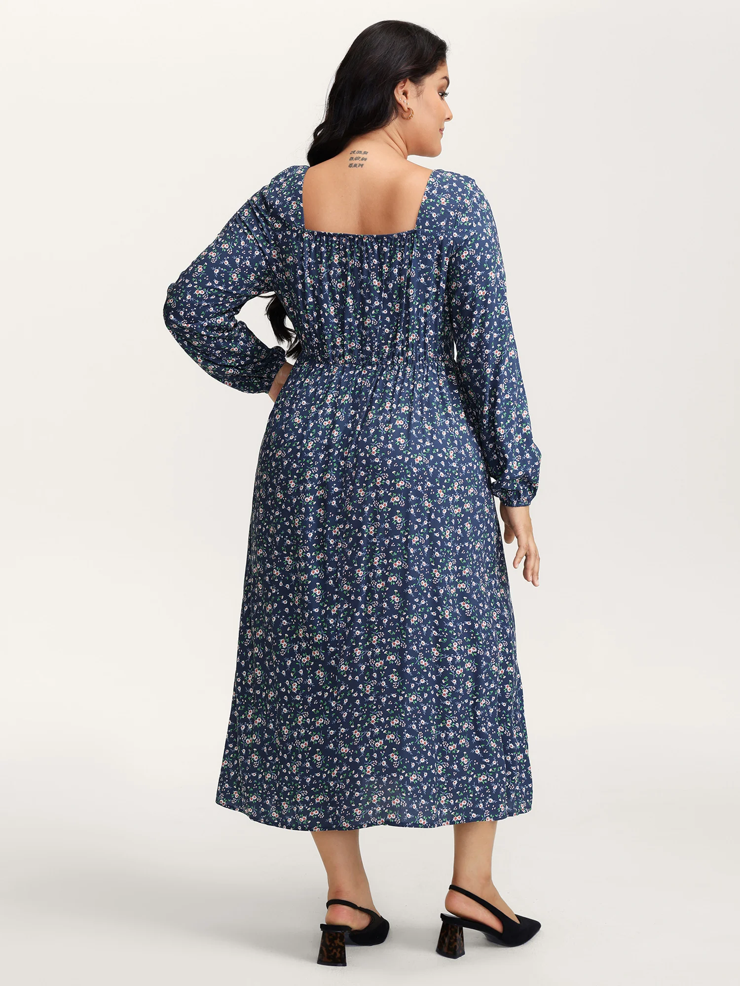 Floral Print Drawstring Bust-Ease Midi Dress - Image 4