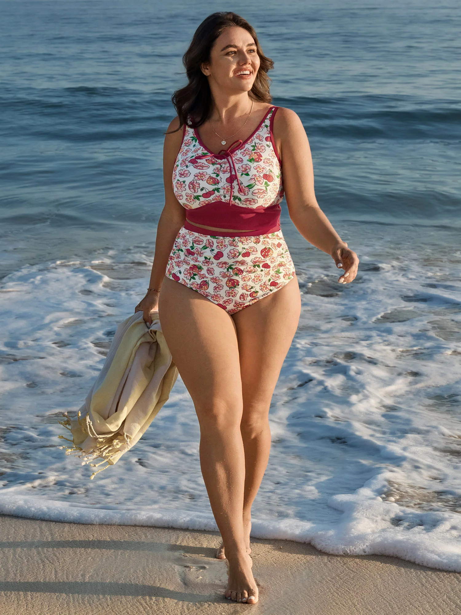 Floral Print Drawstring Front Bikini Top - Image 3