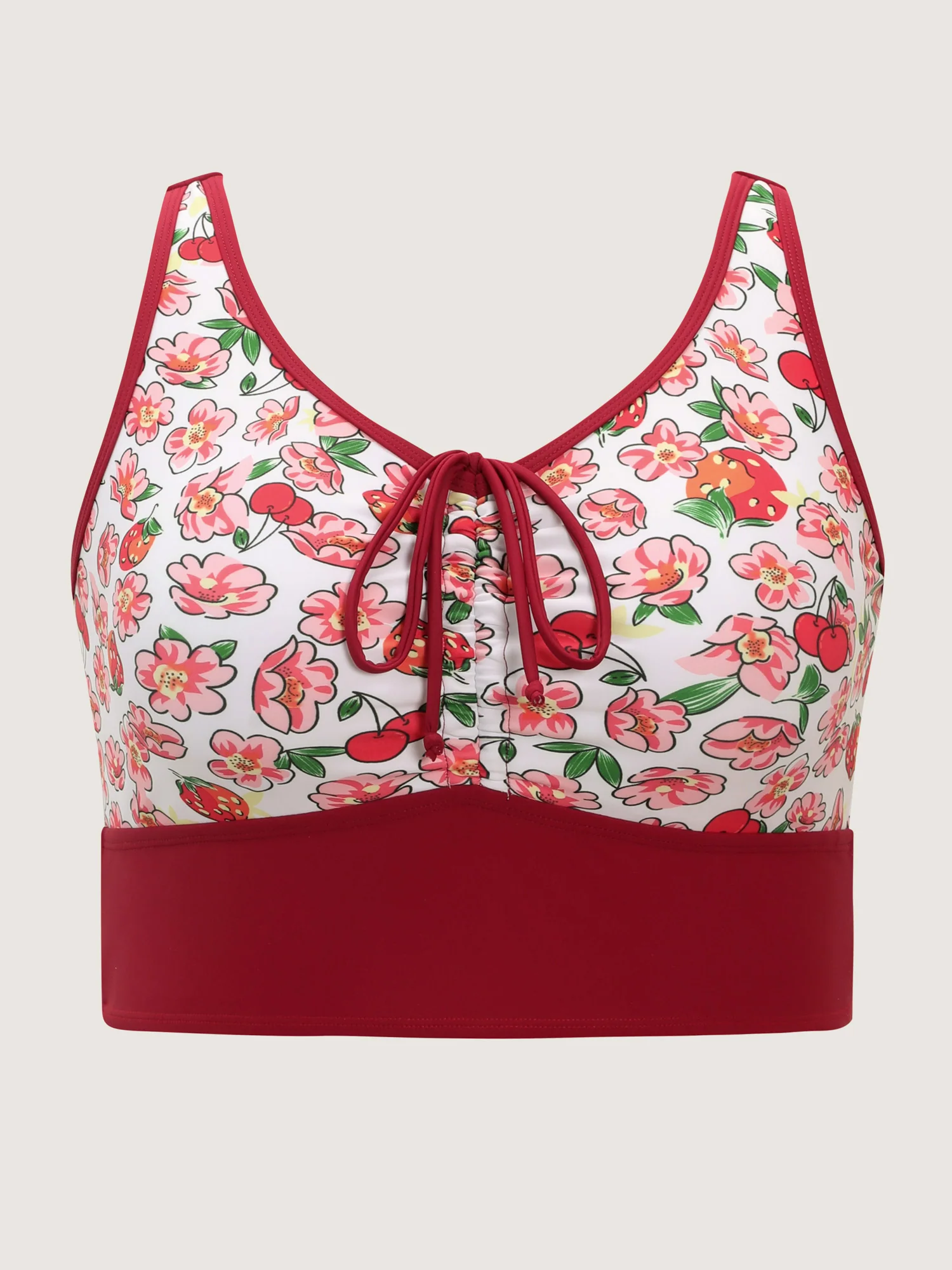Floral Print Drawstring Front Bikini Top - Image 5