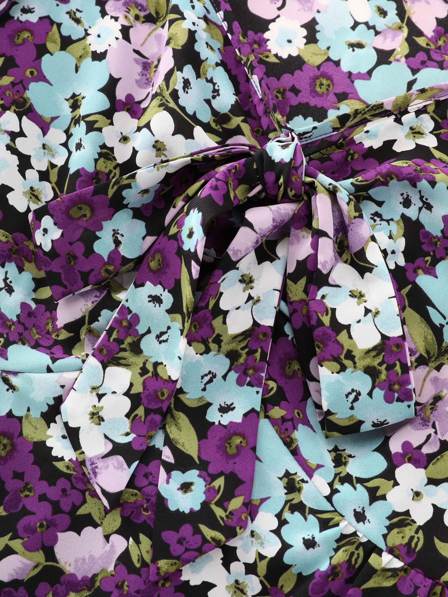 Floral Print Drawstring Neckline Blouse - Image 5