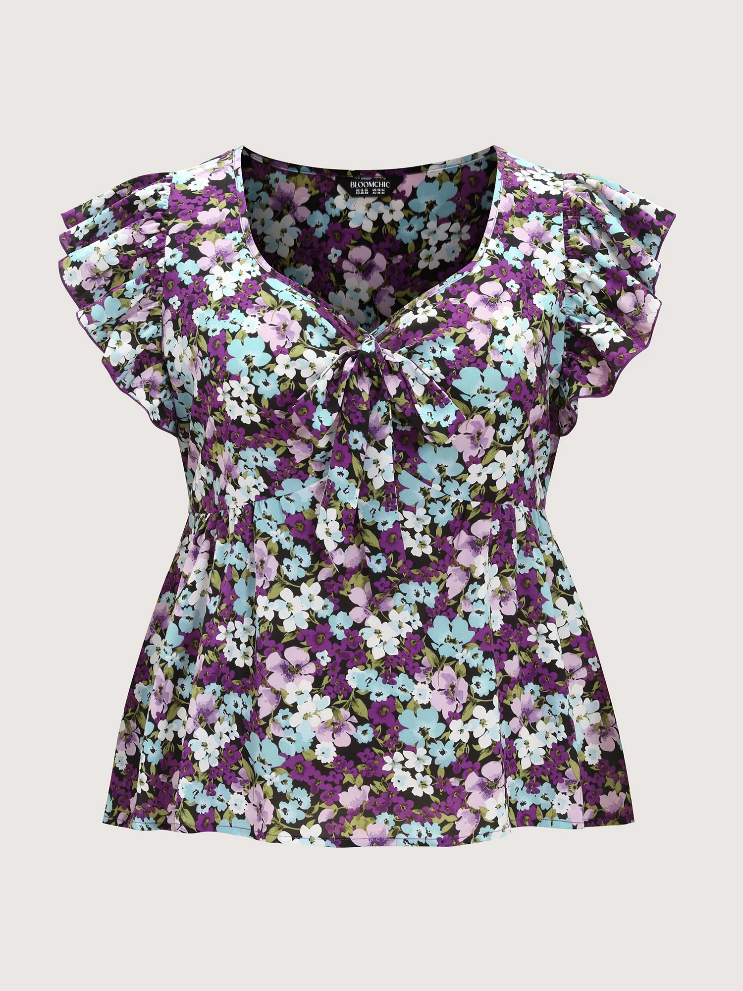 Floral Print Drawstring Neckline Blouse - Image 7