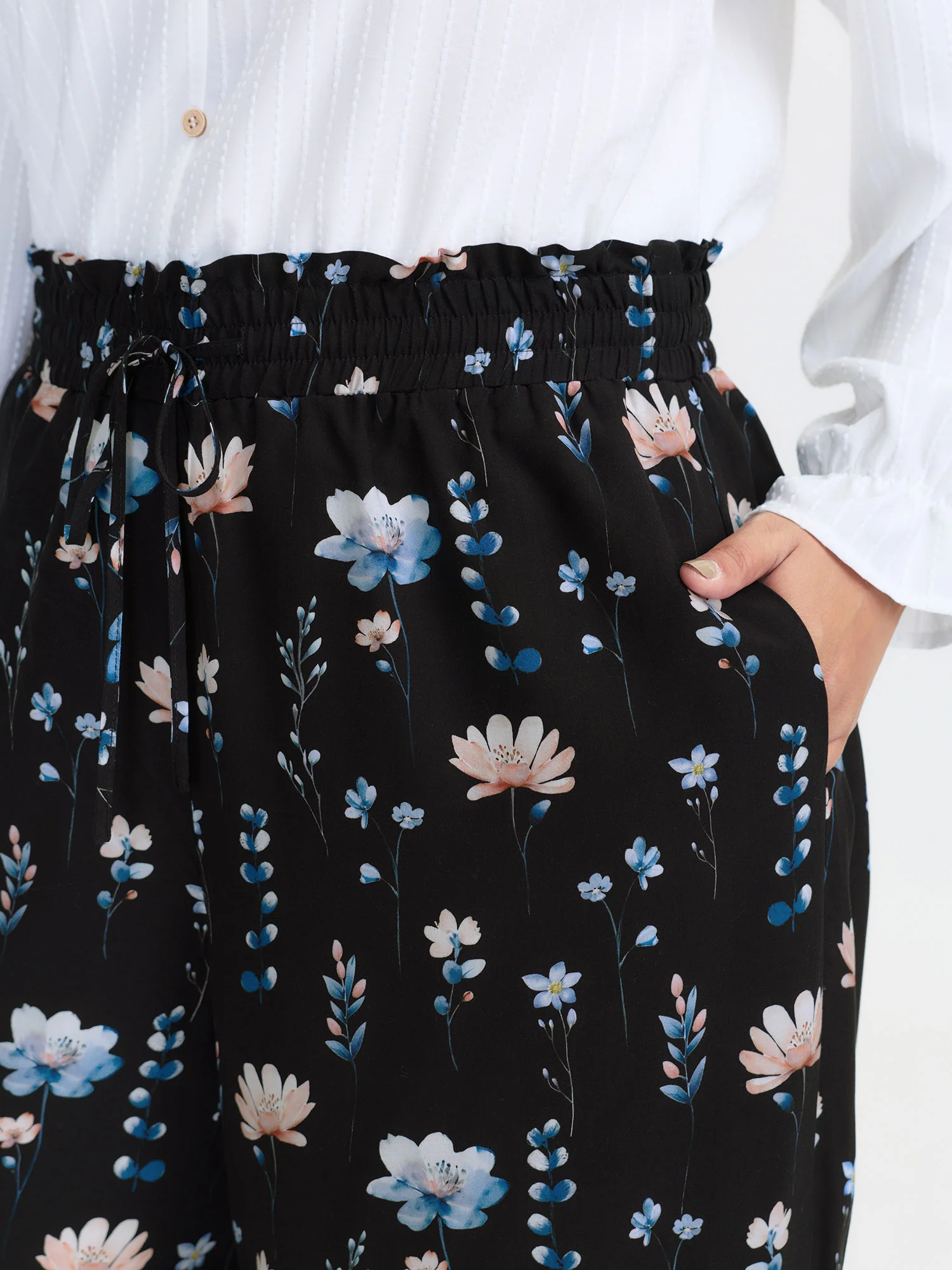 Floral Print Drawstring Waist Loose Fit Pants - Image 3