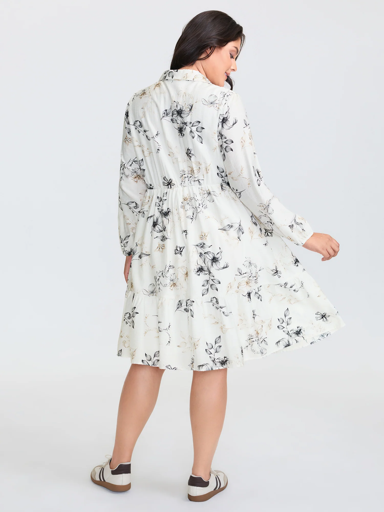 Floral Print Drawstring Waist Midi Dress - Image 4