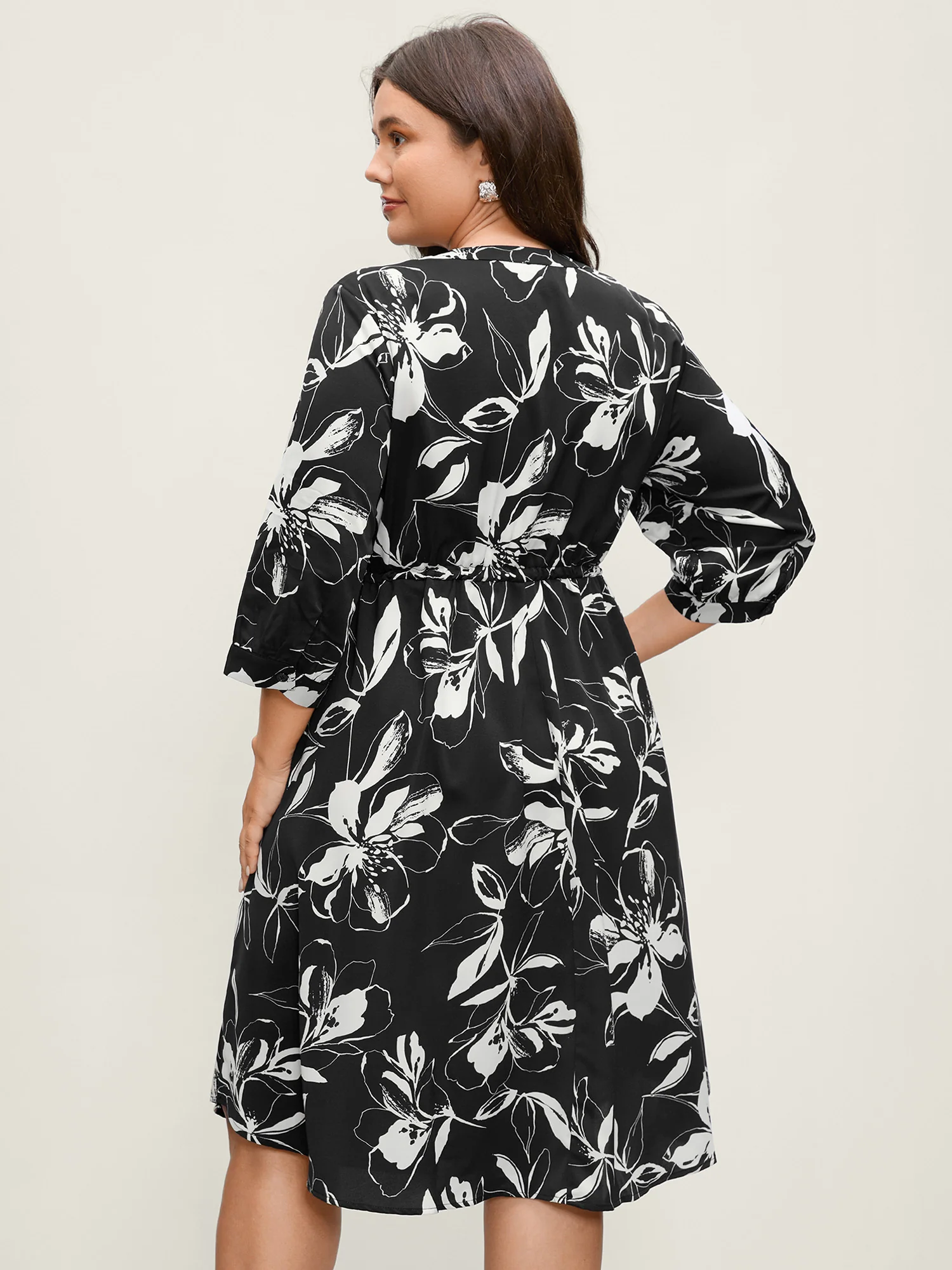 Floral Print Drawstring Waist Midi Dress - Image 4