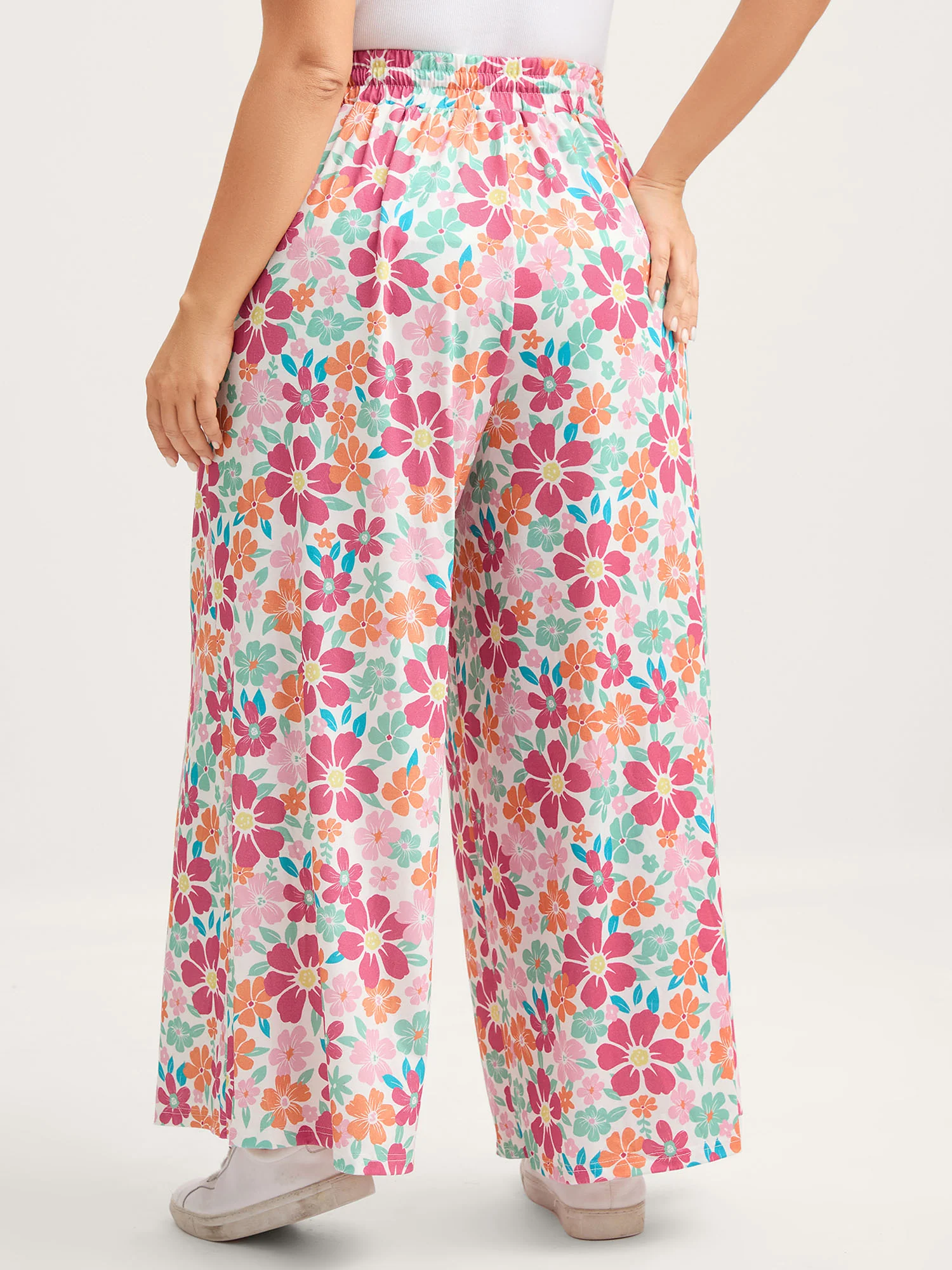 Floral Print Drawstring Waist Wide-Leg Pants - Image 4