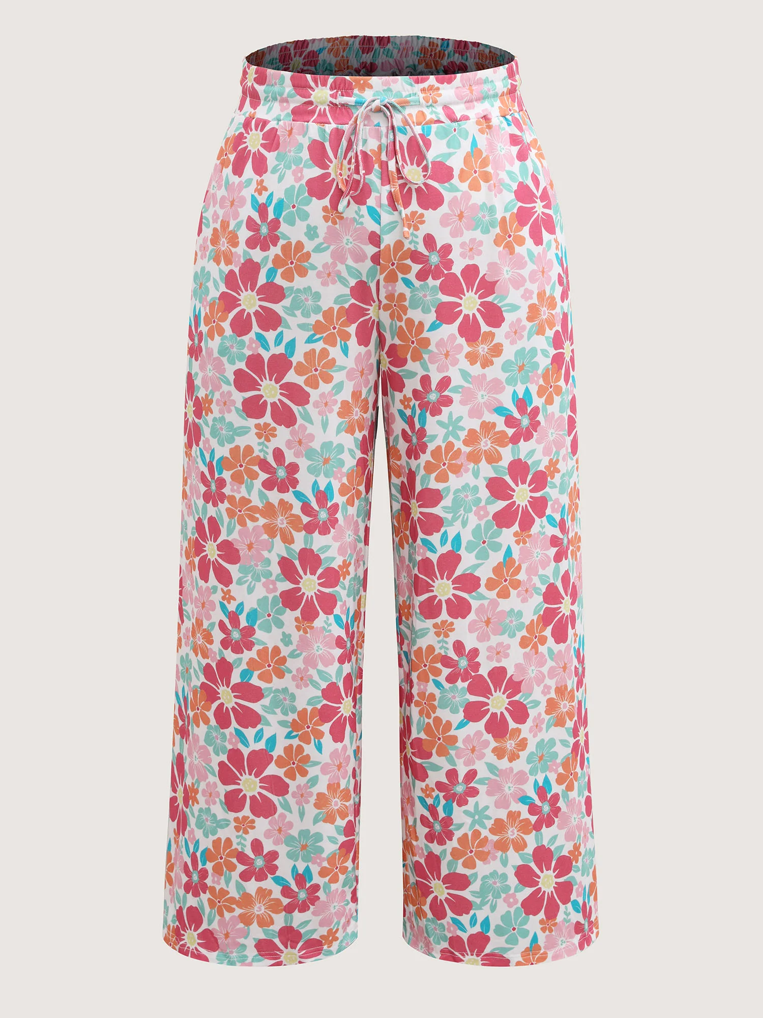 Floral Print Drawstring Waist Wide-Leg Pants - Image 7