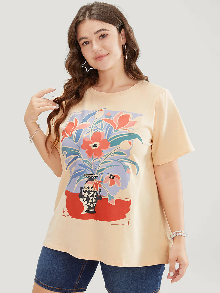 Floral Print Drop Shoulder Soft Graphic Tee - Image 3