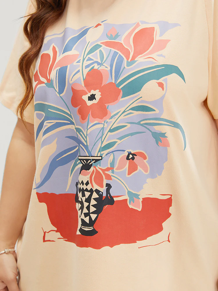 Floral Print Drop Shoulder Soft Graphic Tee - Image 6
