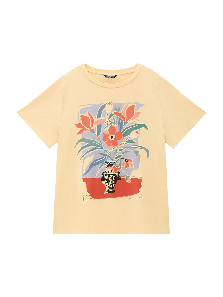 Floral Print Drop Shoulder Soft Graphic Tee - Image 7