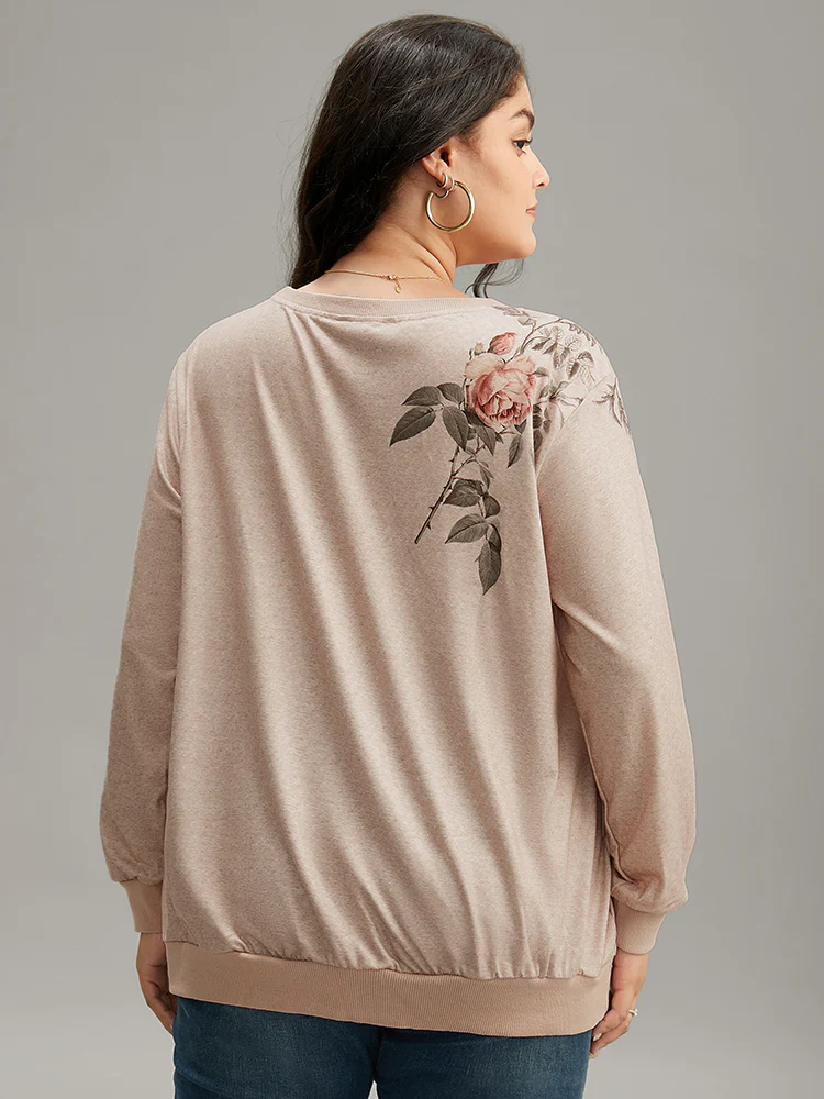 Floral Print Elastic Cuffs Sweatshirt - Image 2