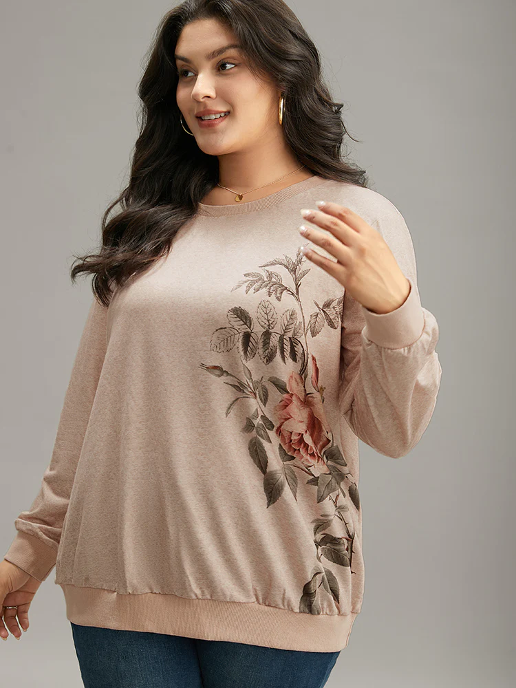 Floral Print Elastic Cuffs Sweatshirt - Image 3