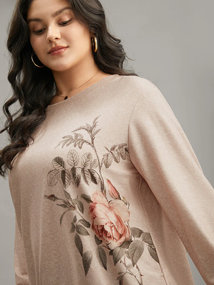 Floral Print Elastic Cuffs Sweatshirt - Image 6