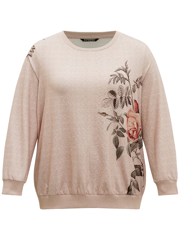 Floral Print Elastic Cuffs Sweatshirt - Image 7