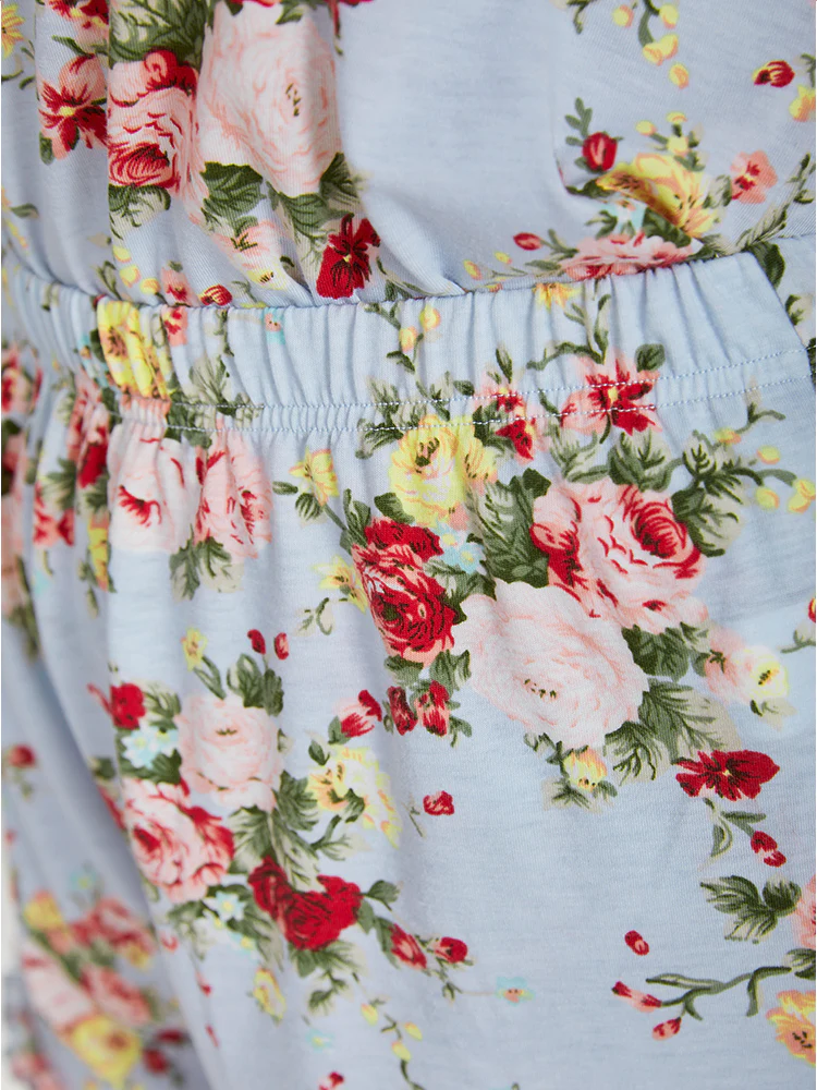 Floral Print Elastic Waist Frill Trim Lounge Bottoms - Image 6