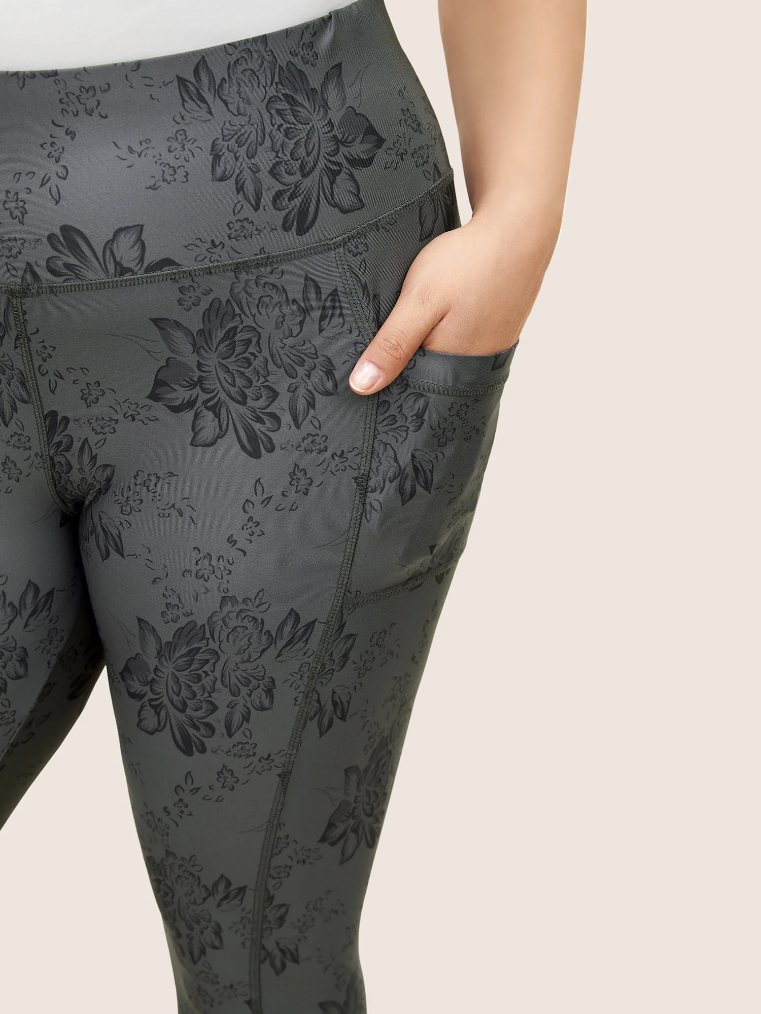 Floral Print Elastic Waist Pocket Side Leggings - Image 4