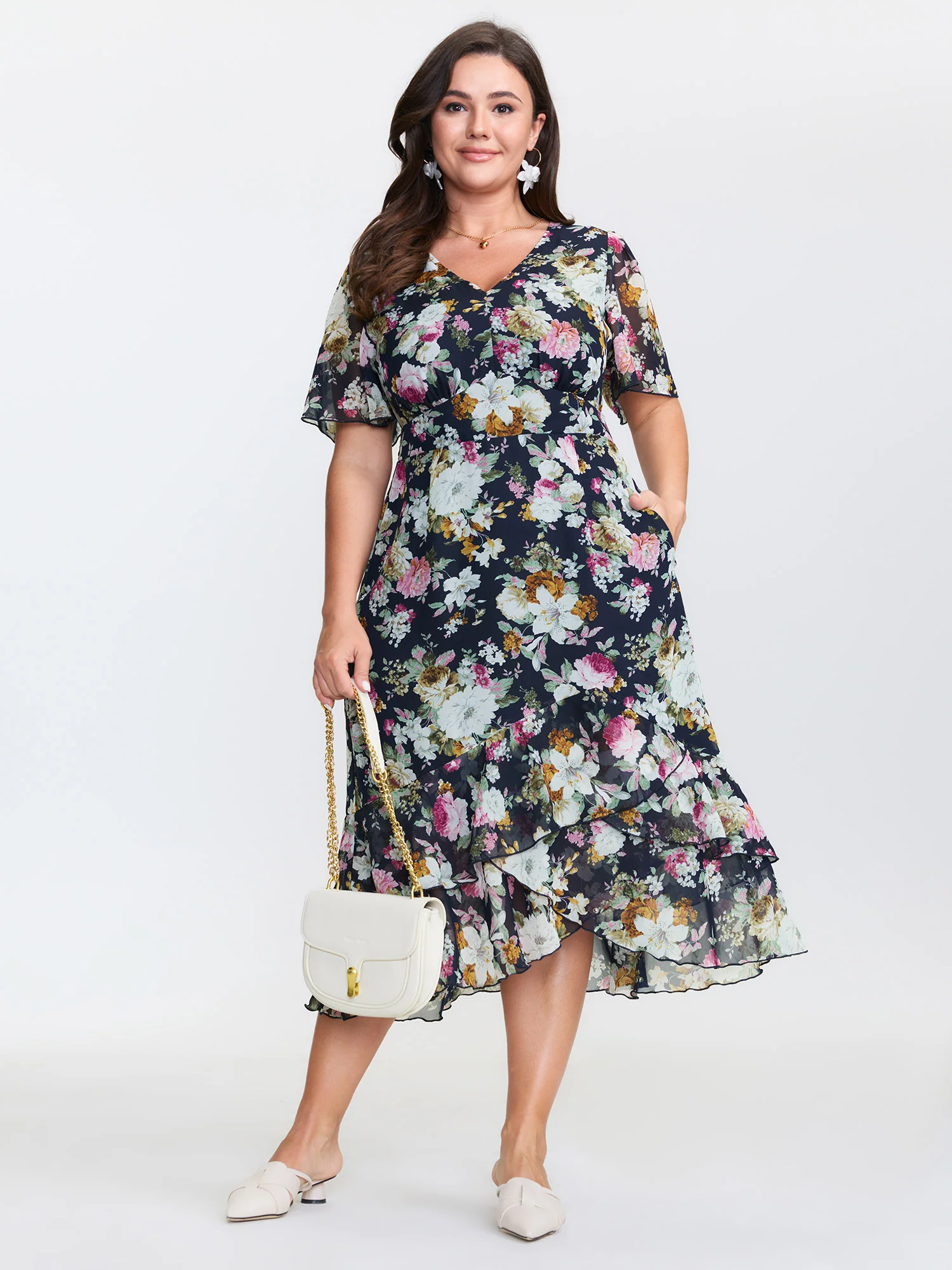 Floral Print Fishtail Hem Midi Dress