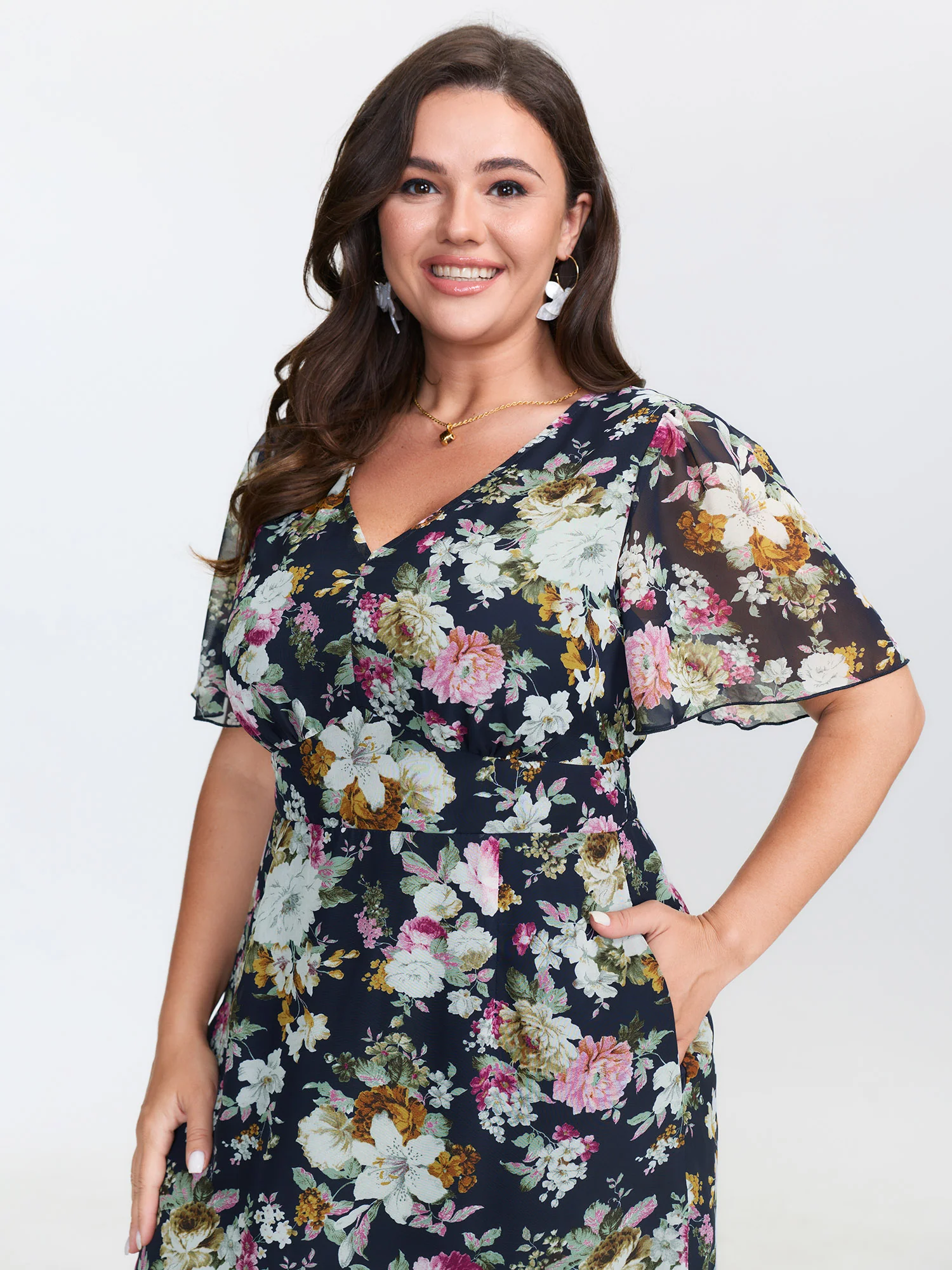 Floral Print Fishtail Hem Midi Dress - Image 2