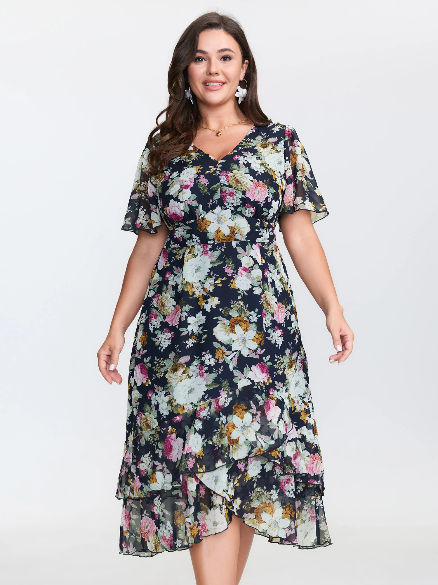 Floral Print Fishtail Hem Midi Dress - Image 3